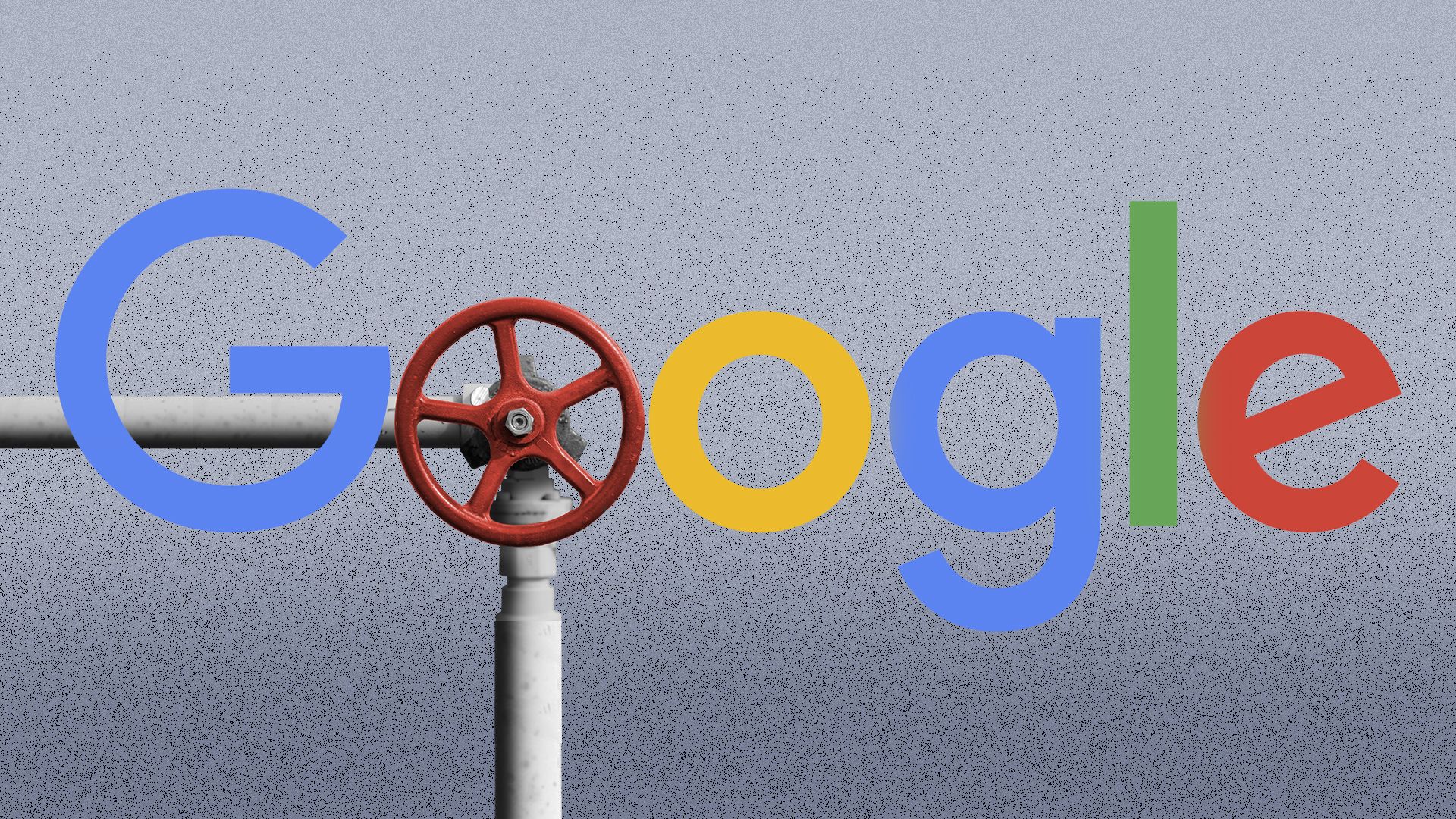 Illustration of the Google logo with one of the o's replaced with natural gas pipes and and valves