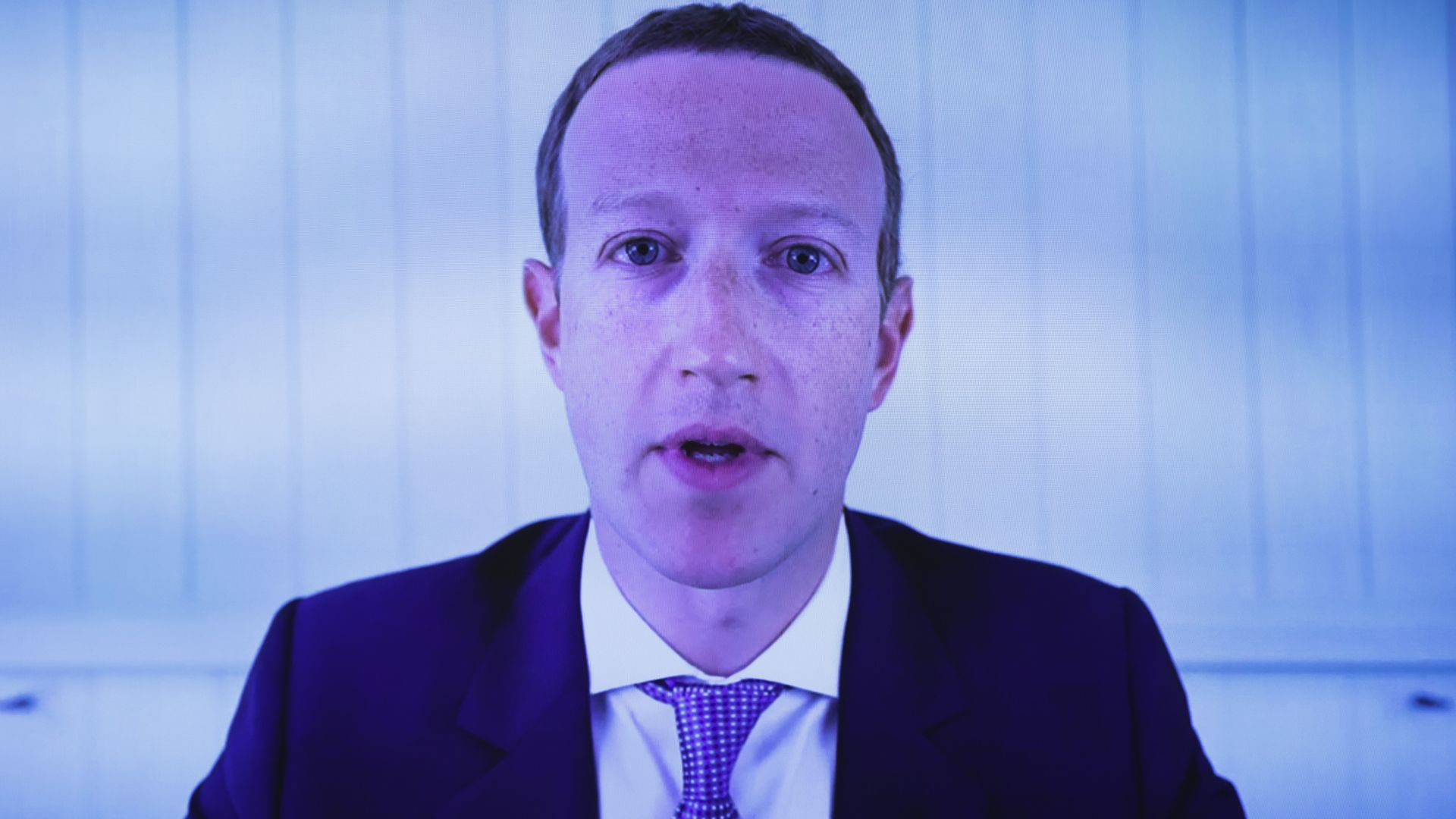 Photo of Facebook CEO Mark Zuckerberg as he appeared in video testimony before Congress