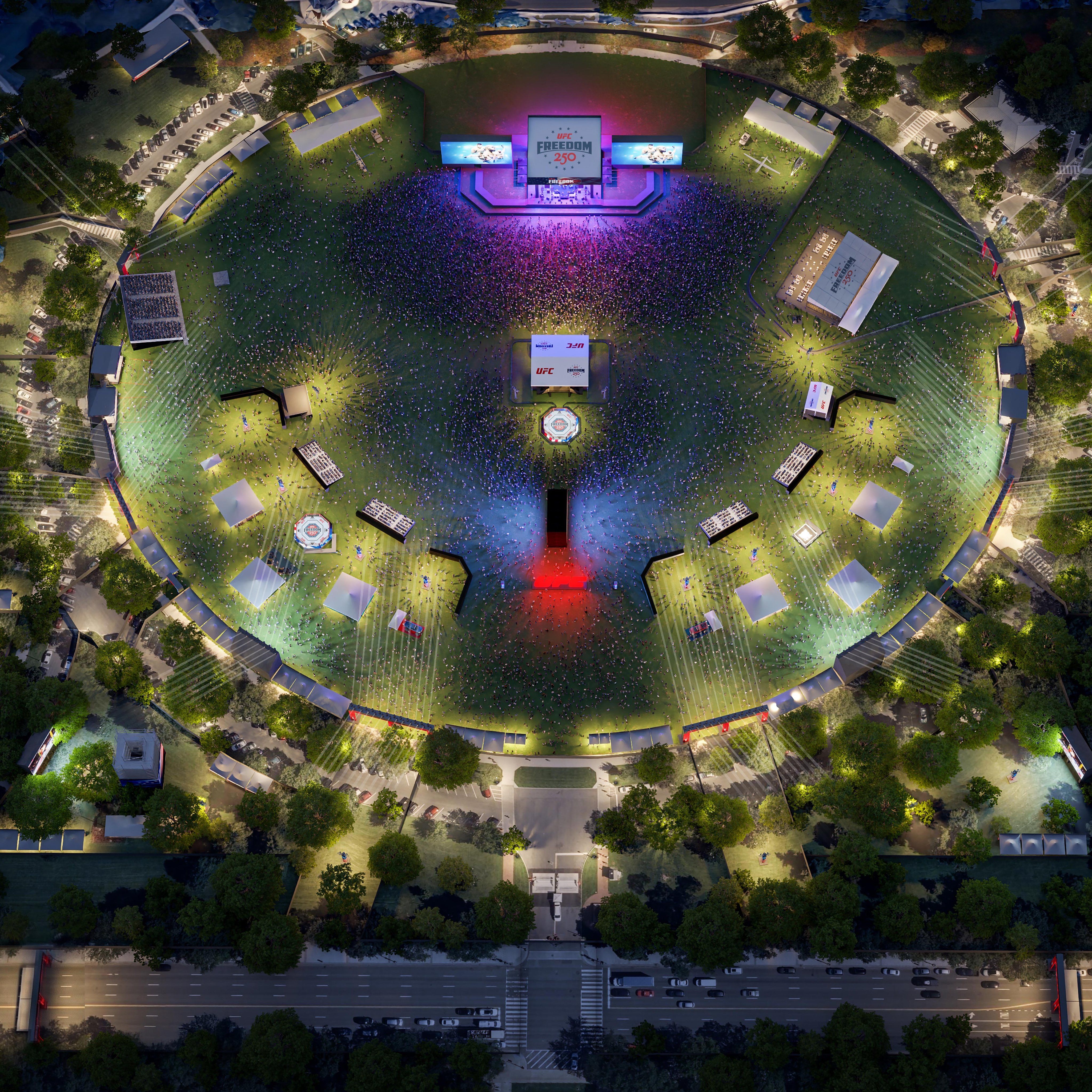 New renderings of the watch party on the Ellipse for the UFC fight on the White House's South Lawn next month.
