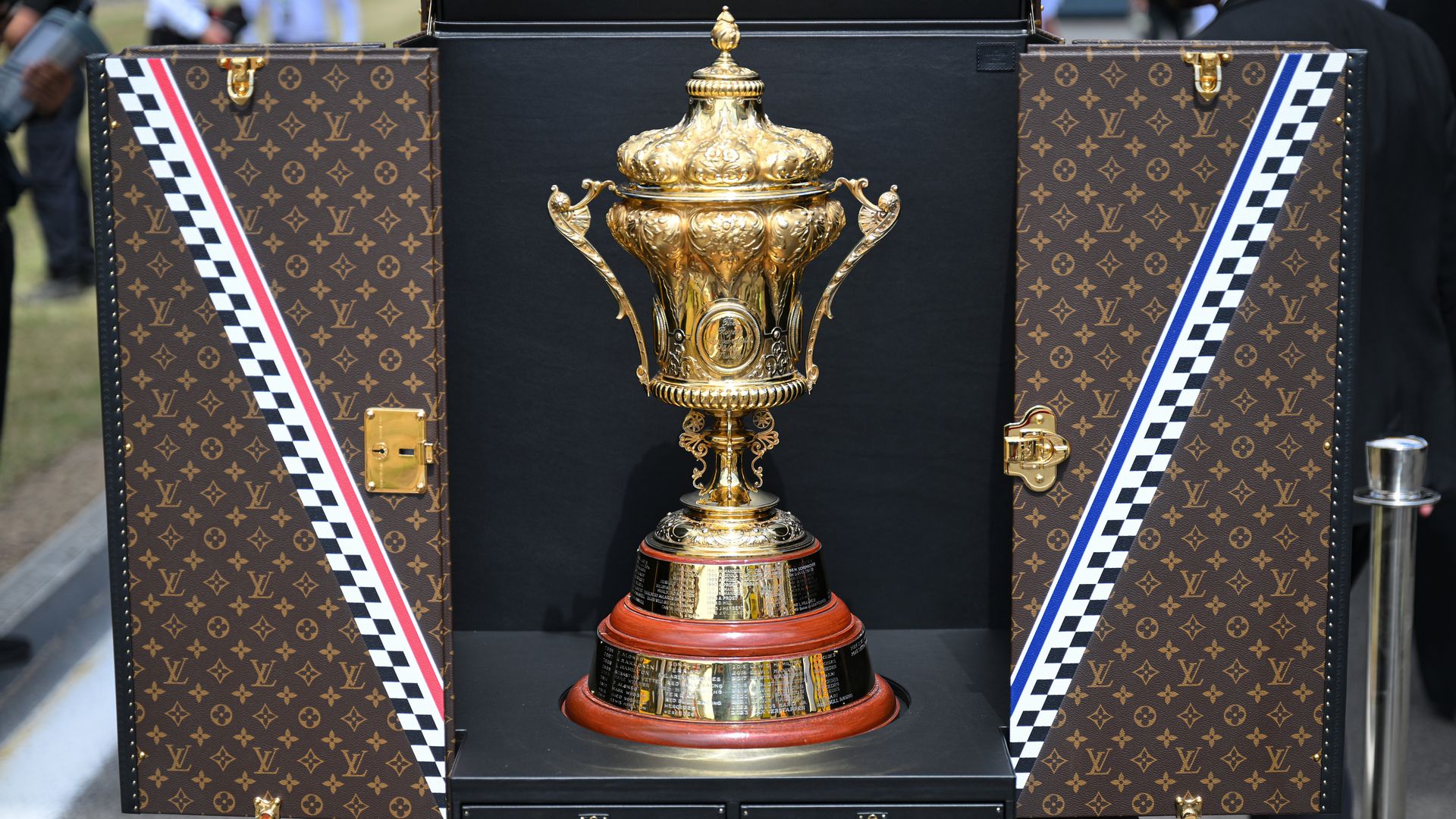 The Louis Vuitton trophy is displayed during the Formula 1 Pirelli British Grand Prix 2026 at Silverstone Circuit on July 5.