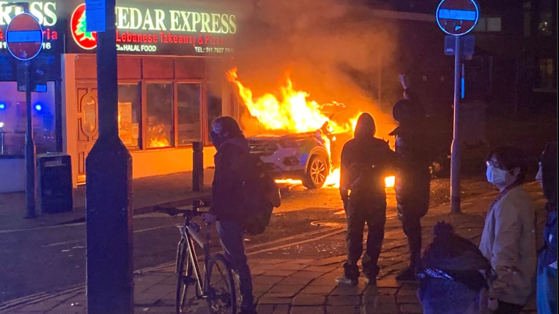 A vehicle is set alight in Bristol, England