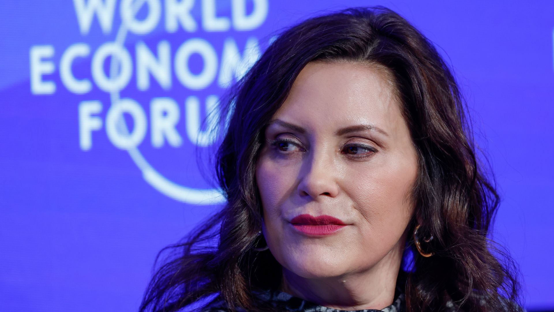 Gov. Gretchen Whitmer during a panel session on the opening day of the World Economic Forum in Davos, Switzerland, on Jan. 17. Photo: Stefan Wermuth/Bloomberg via Getty Images