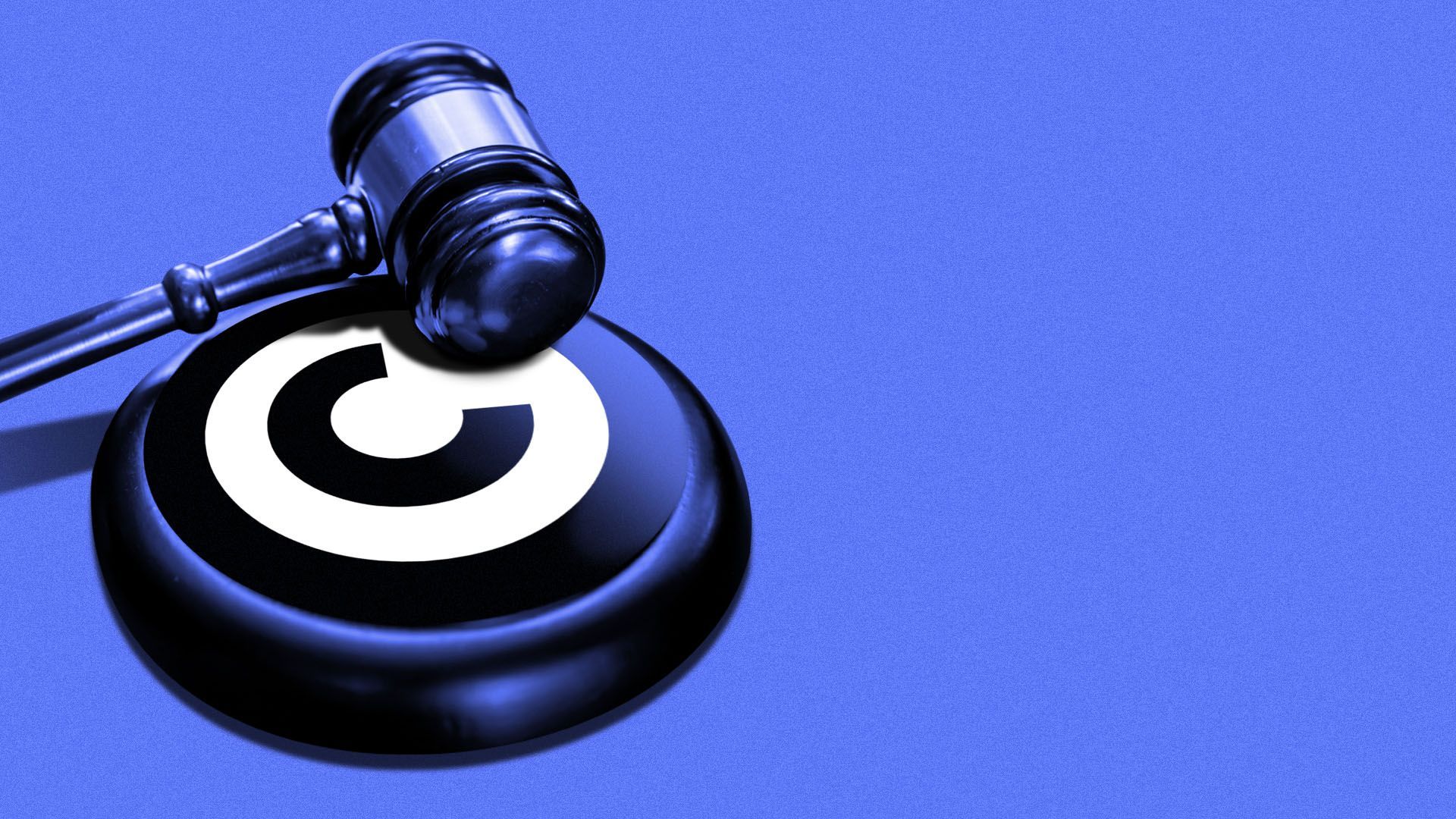 Illustration of a gavel on a sounding board with the copyright symbol on it