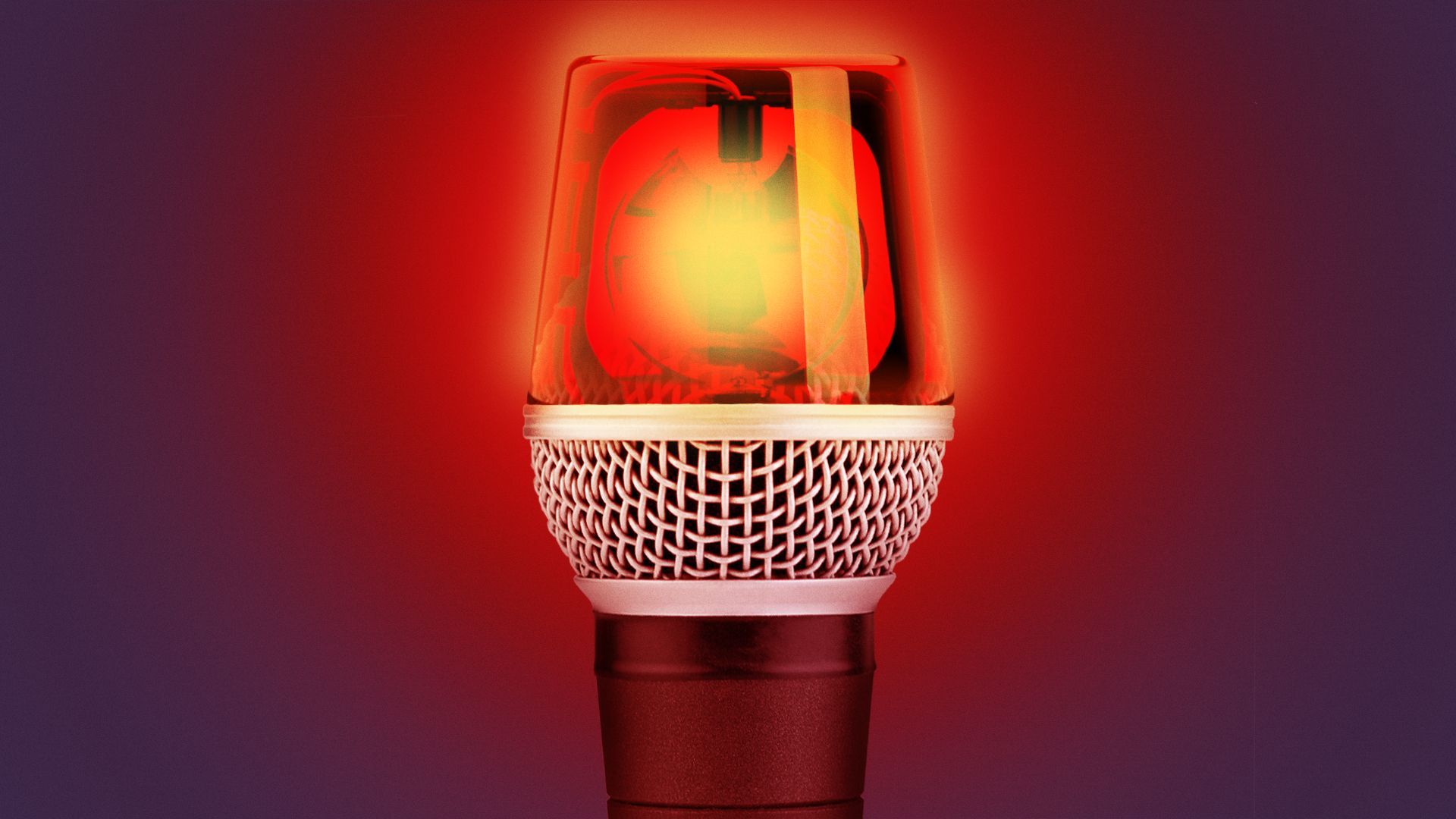 Illustration of a glowing siren on top of a microphone.
