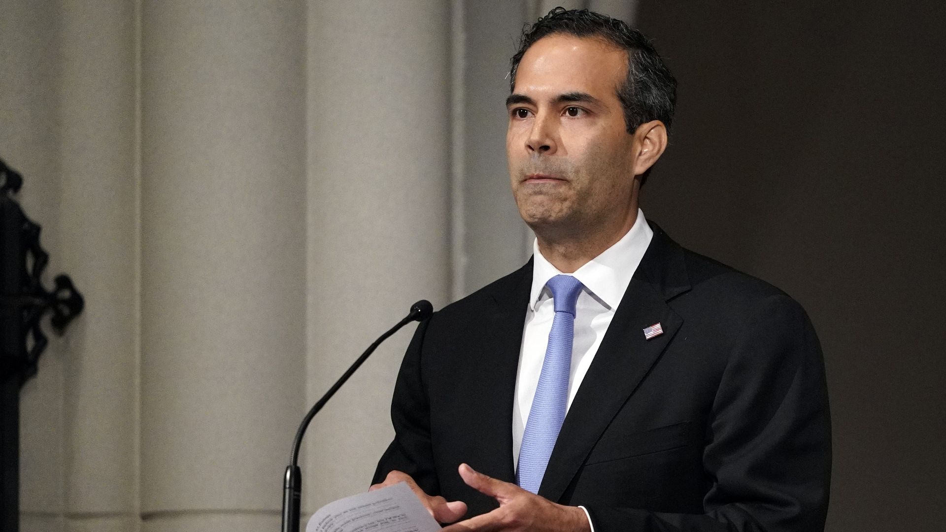 George P. Bush pauses as he gives a eulogy during the funeral for former President George H.W. Bush at St. Martin's Episcopal Church, on December 6, 2018 in Houston, Texas. 