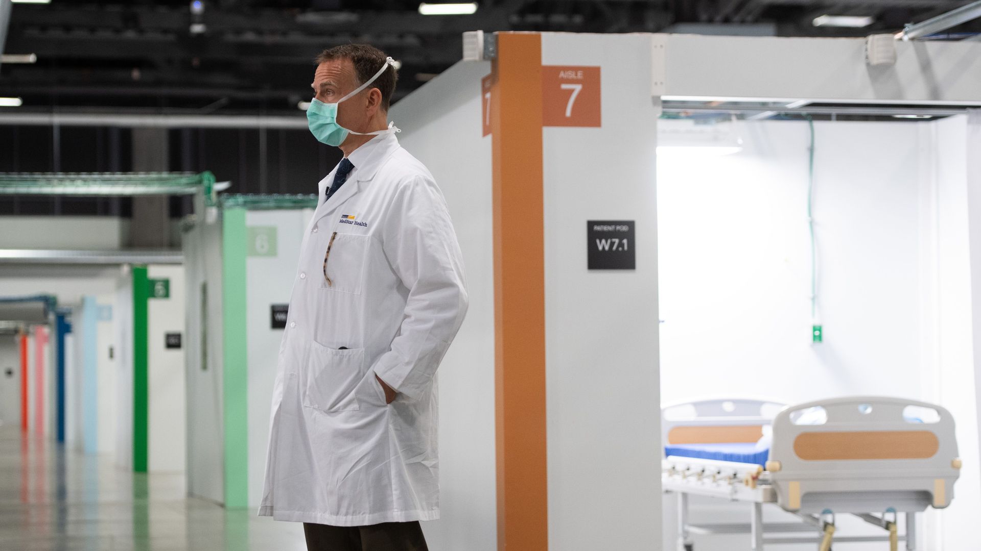 A doctor at a temporary field hospital in California.