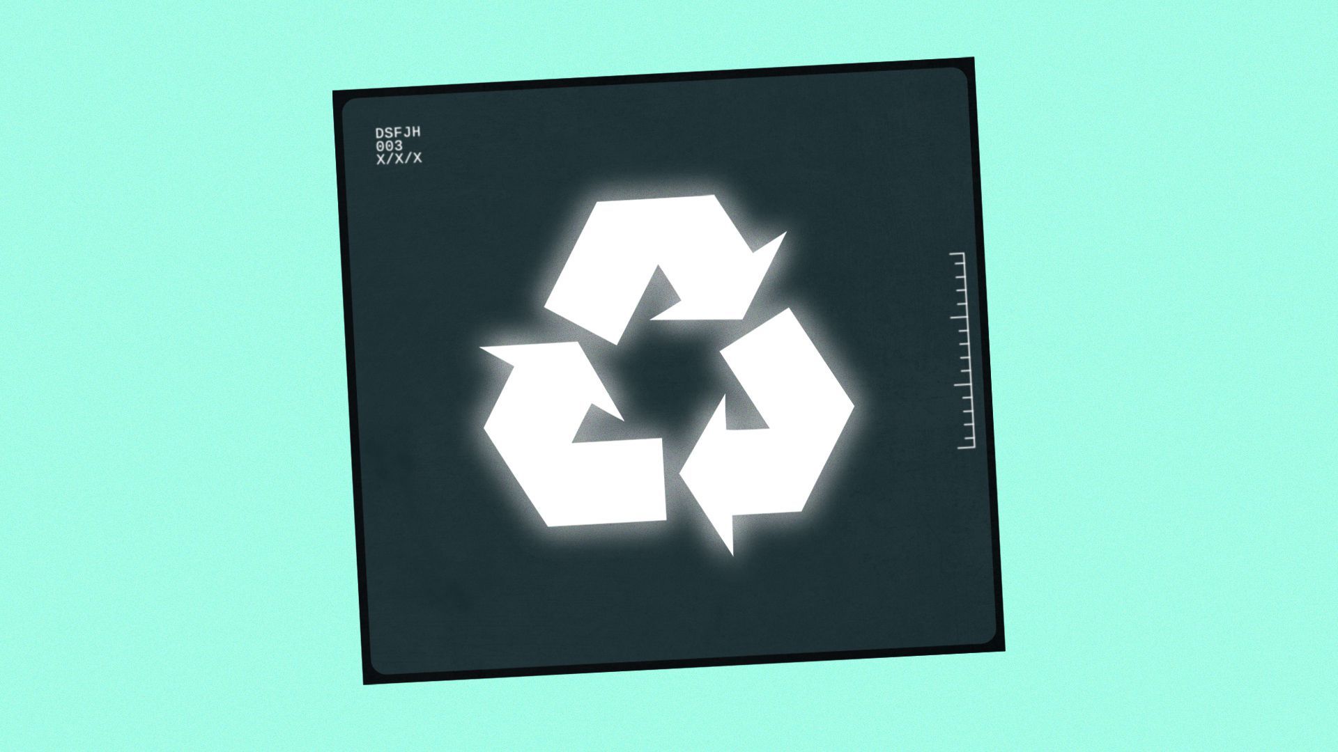 Illustration of an x-ray showing a glowing recycle symbol.