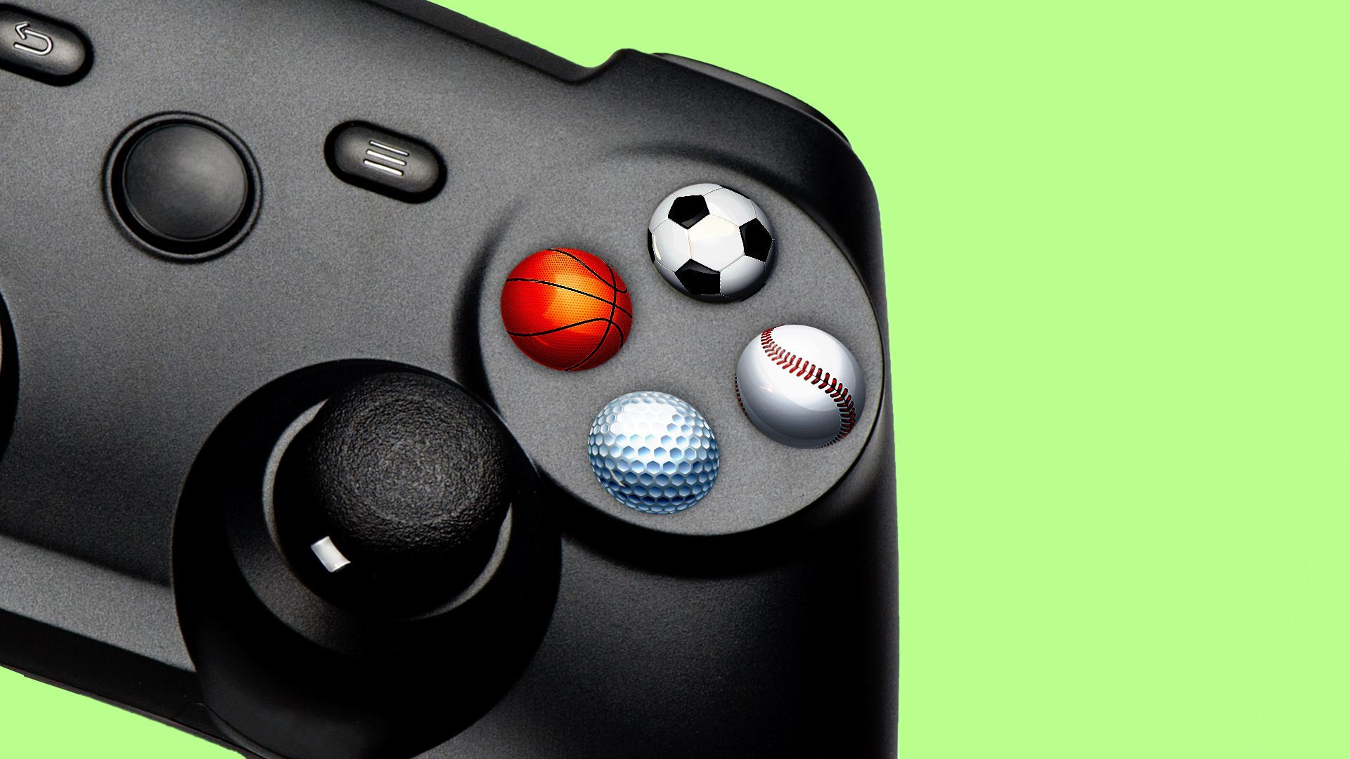 Illustration of a video game controller with sports-related buttons