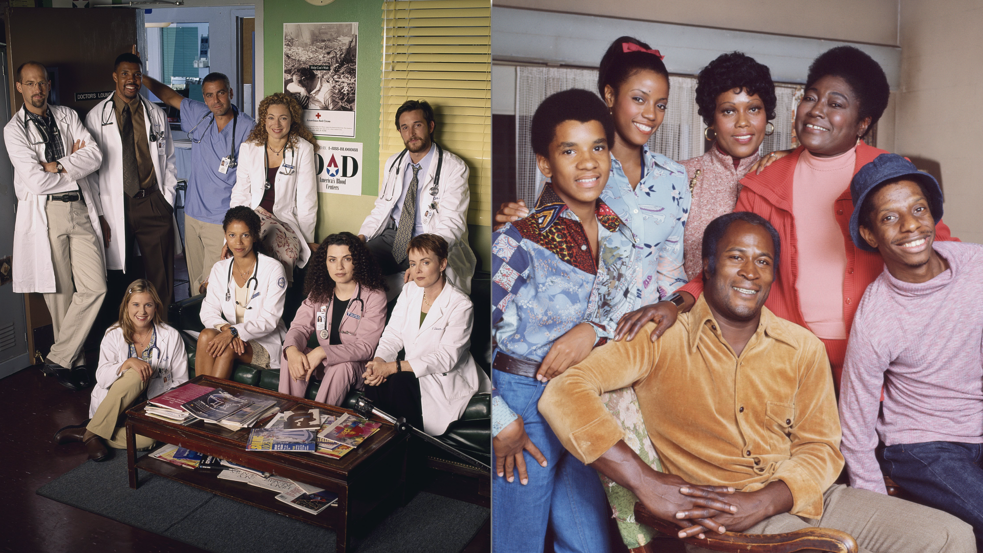 Side by side photos of the casts of two television shows 