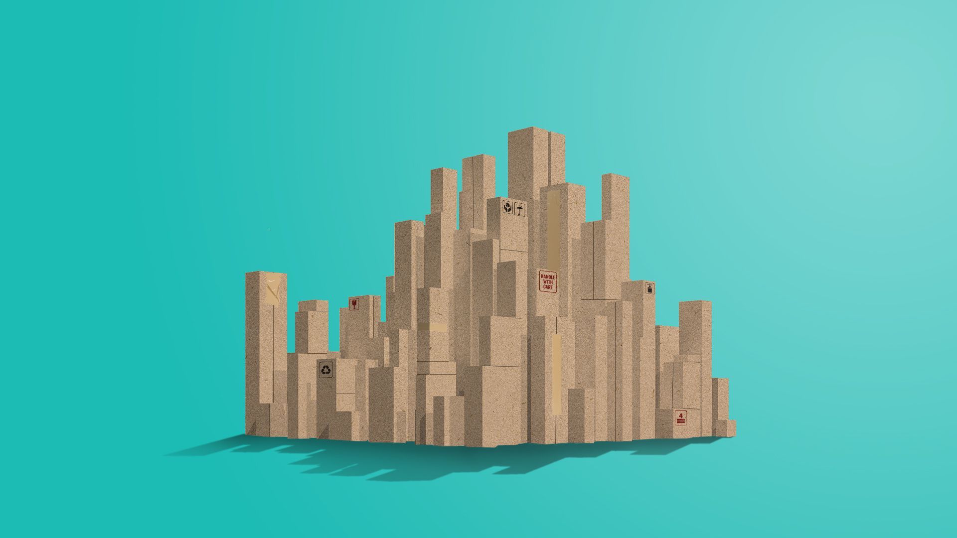 Towers of cardboard boxes