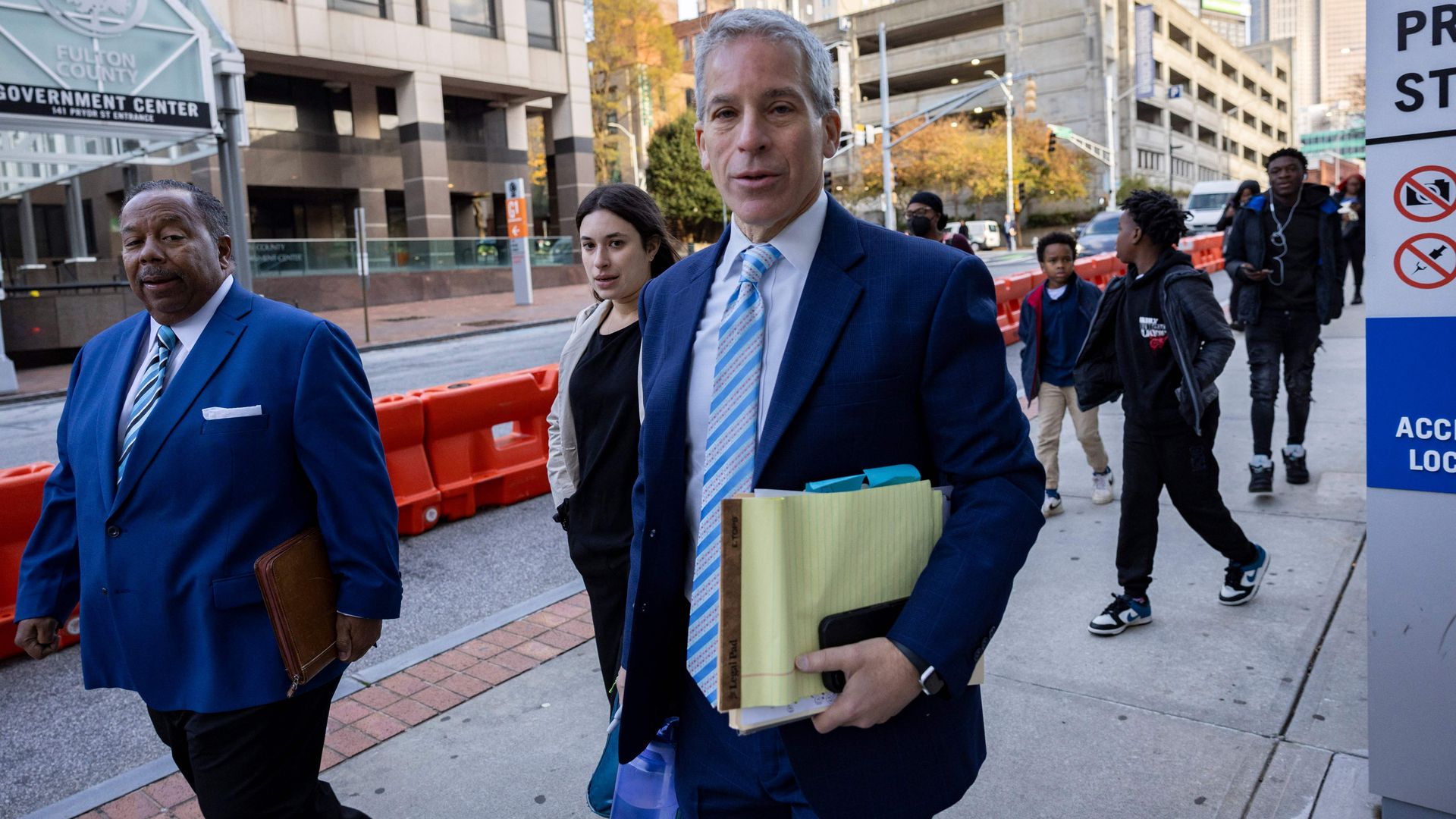 Brian Steel, attorney for rapper Young Thug, arrives at the Fulton County Courthouse on November 27, 2023 in Atlanta.