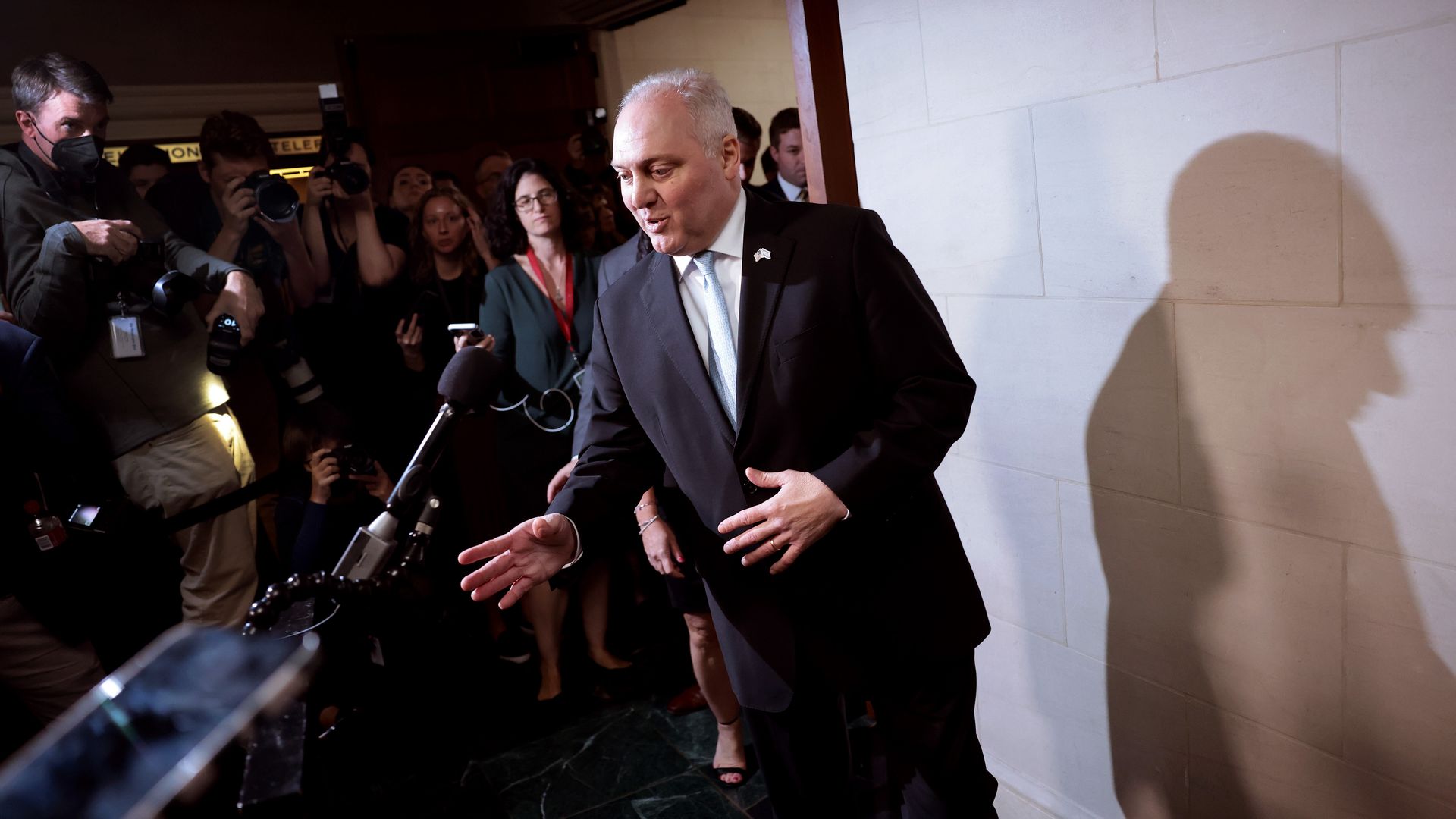 Steve Scalise talks to reporters