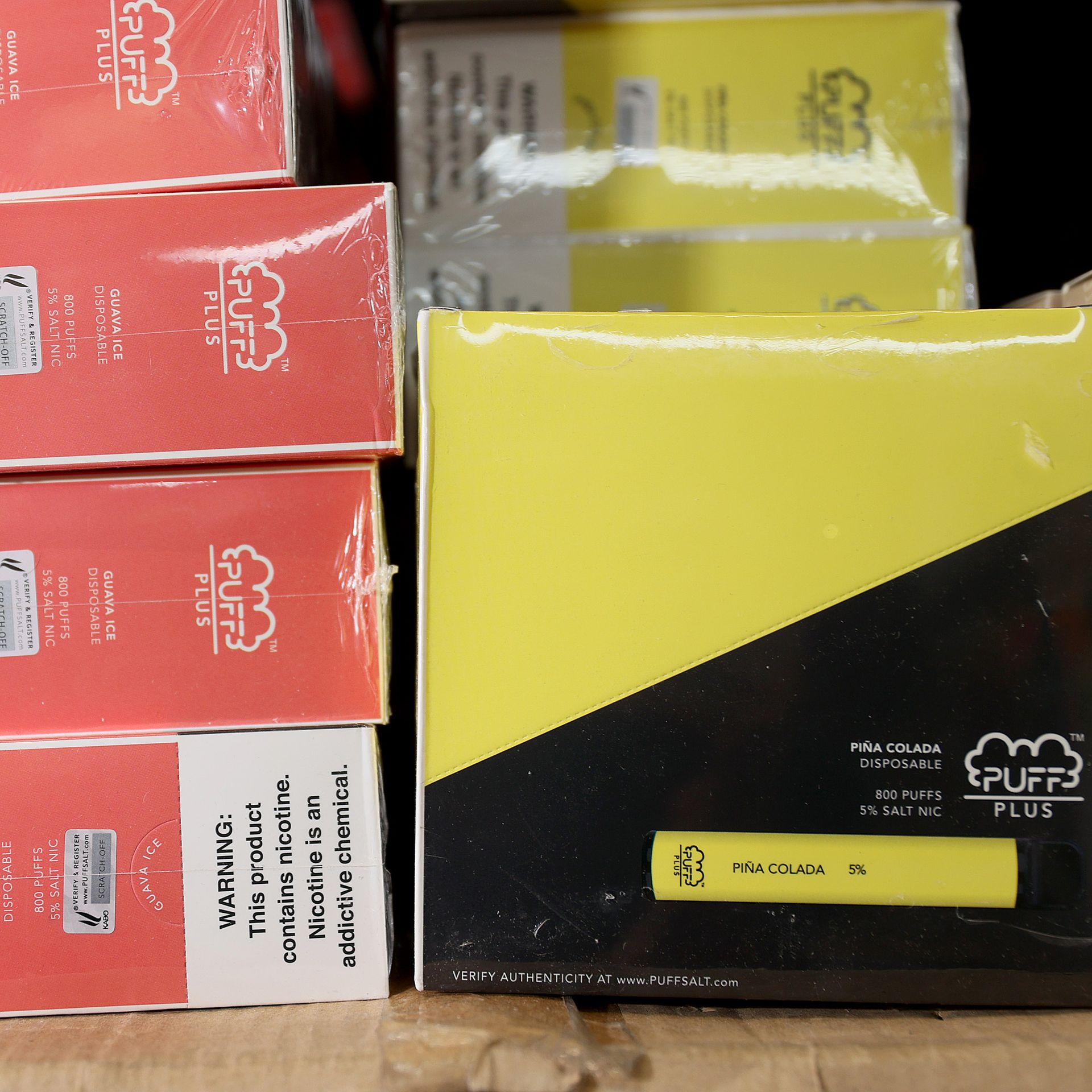 Boxes of Puff Plus E-Cigarette products
