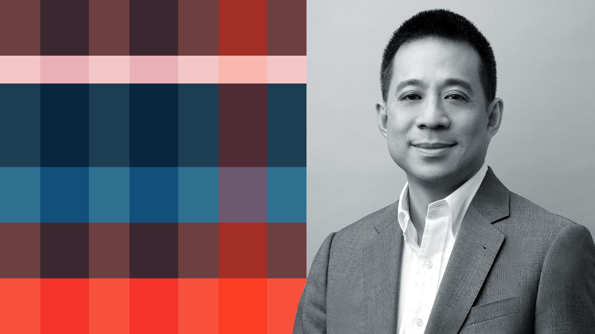 Photo illustration of Ron Gee surrounded by abstract shapes.