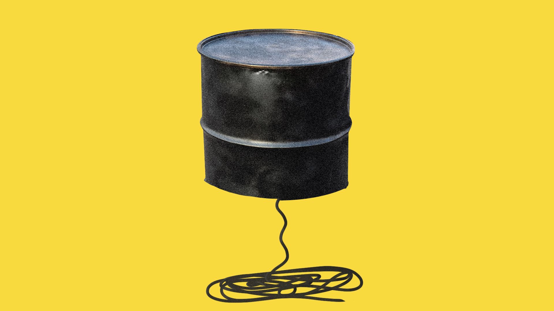 Illustration of an oil drum unravelling.