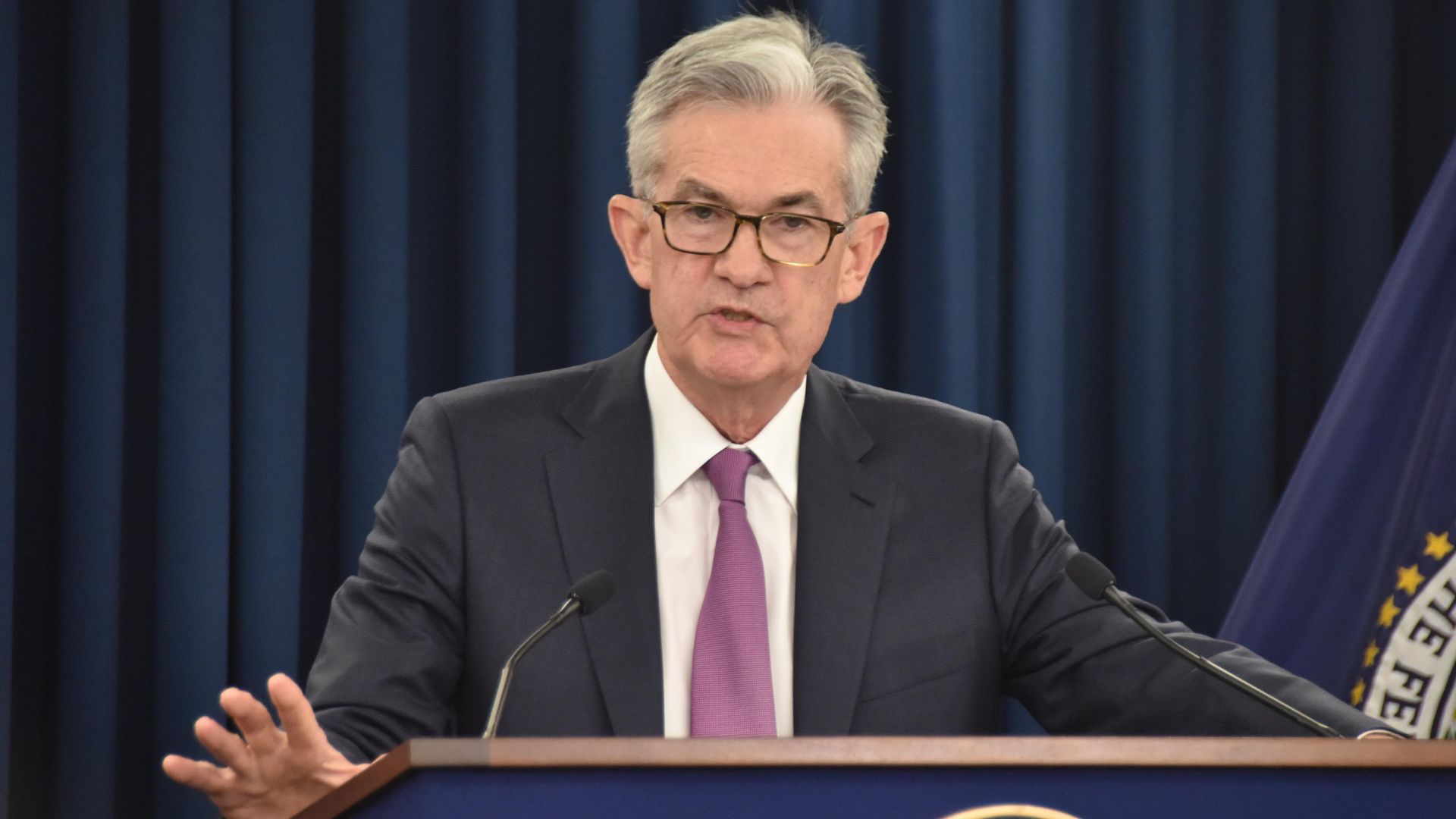 Federal Reserve Board Chairman Jerome Powell speaks during a news conference 