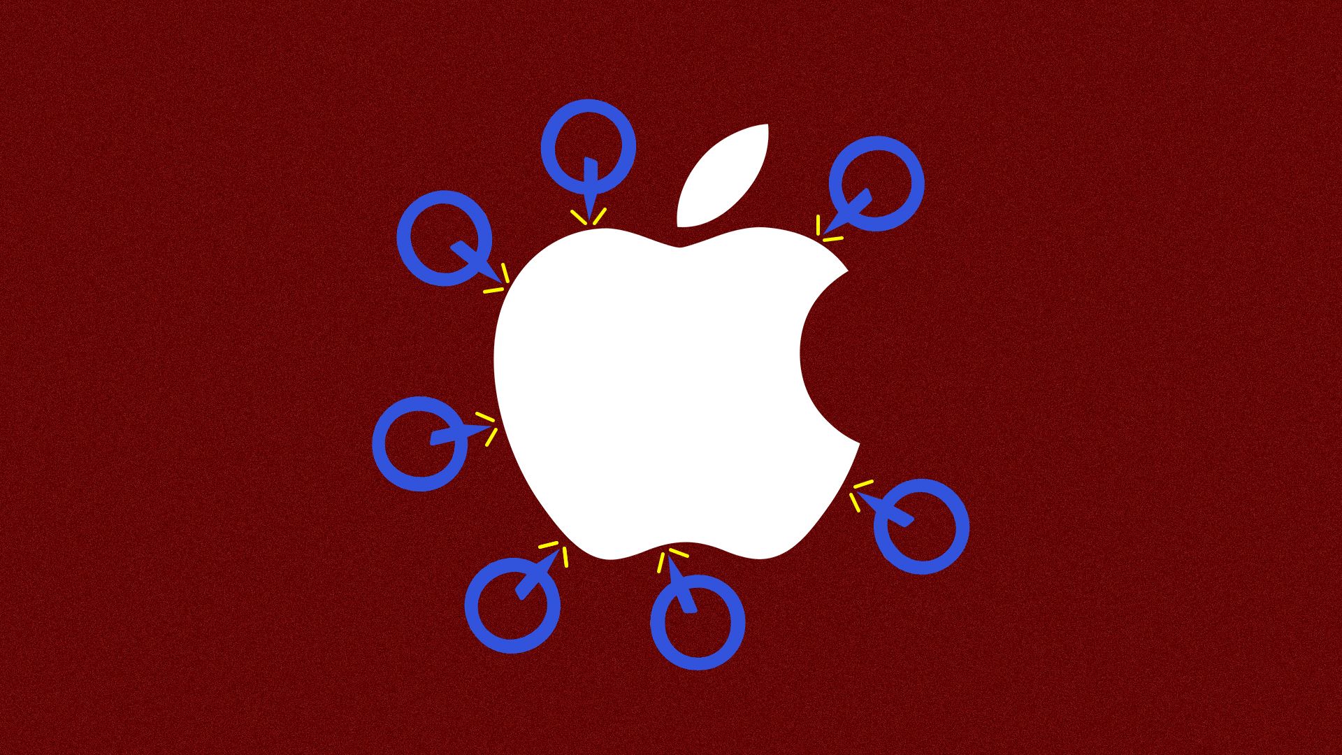 Illustration of Qualcomm logos attacking Apple logos