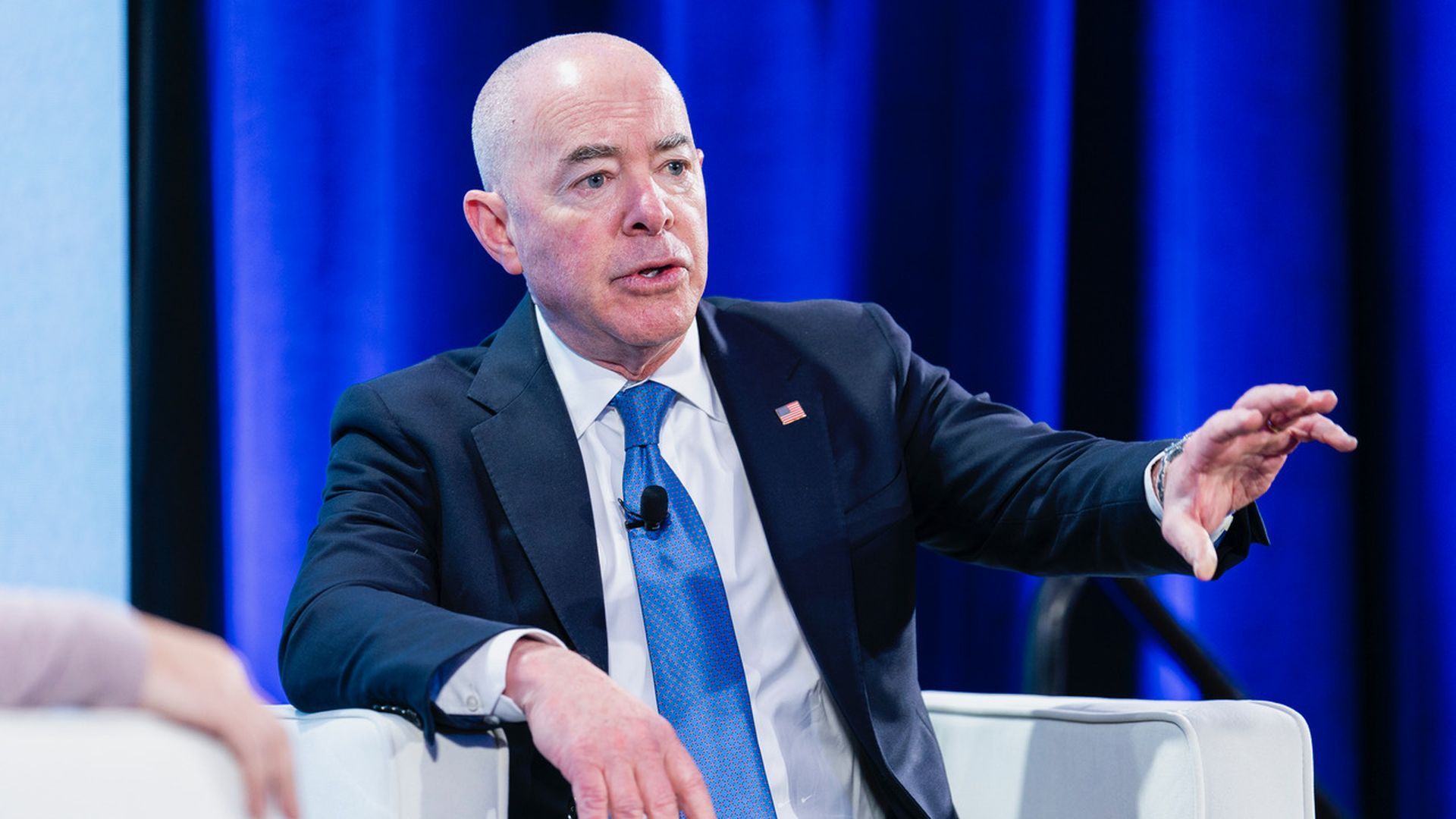 DHS Secretary Alejandro Mayorkas at Axios' AI+ Summit in Washington, D.C. on Nov. 28. 