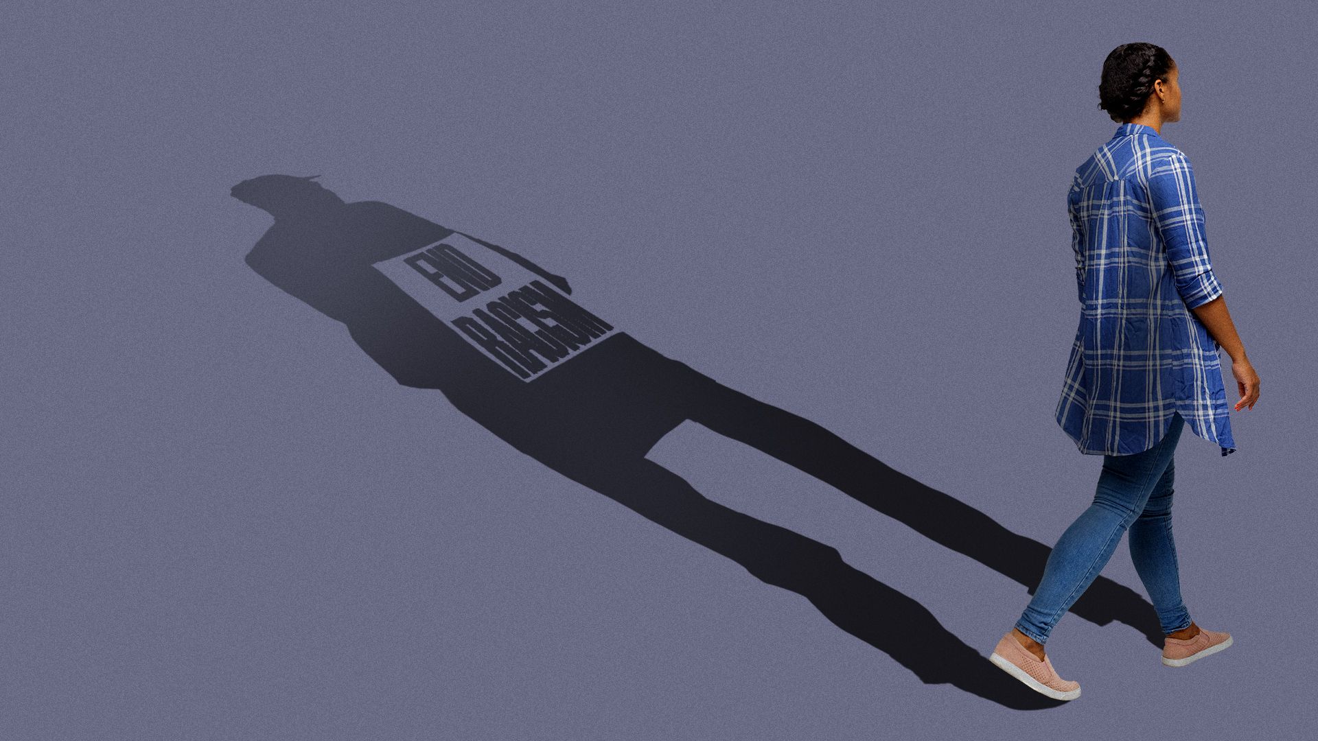 Illustration of a protestor holding an "End Racism" sign replacing the shadow of a teenager.