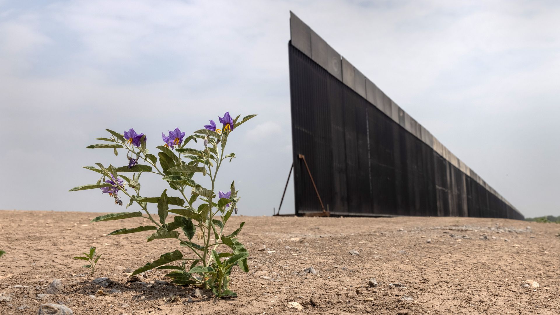 A portion of U.S.-Mexico border wall stands unfinished on April 14, 2021 near La Joya, Texas. 