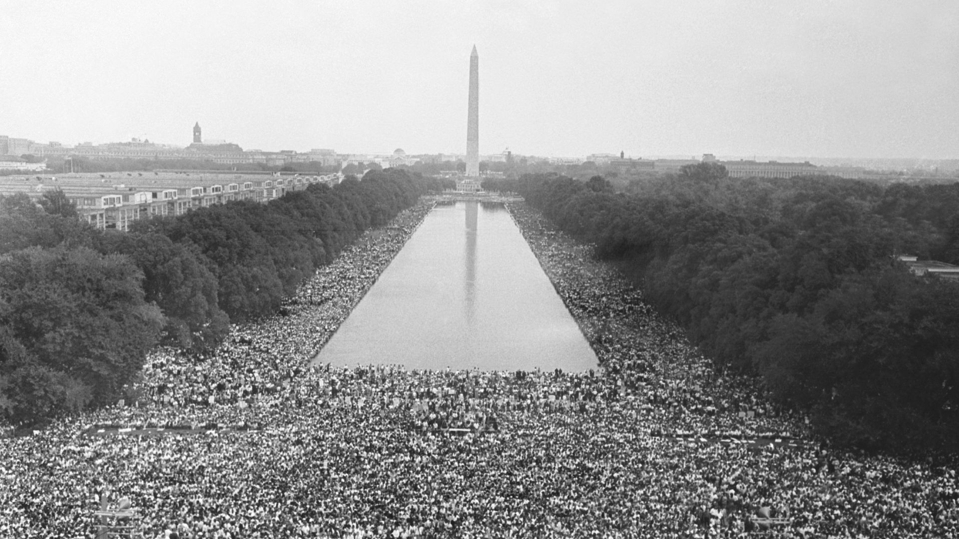 An aerial shot of a scene from the 1963 March on Washington.