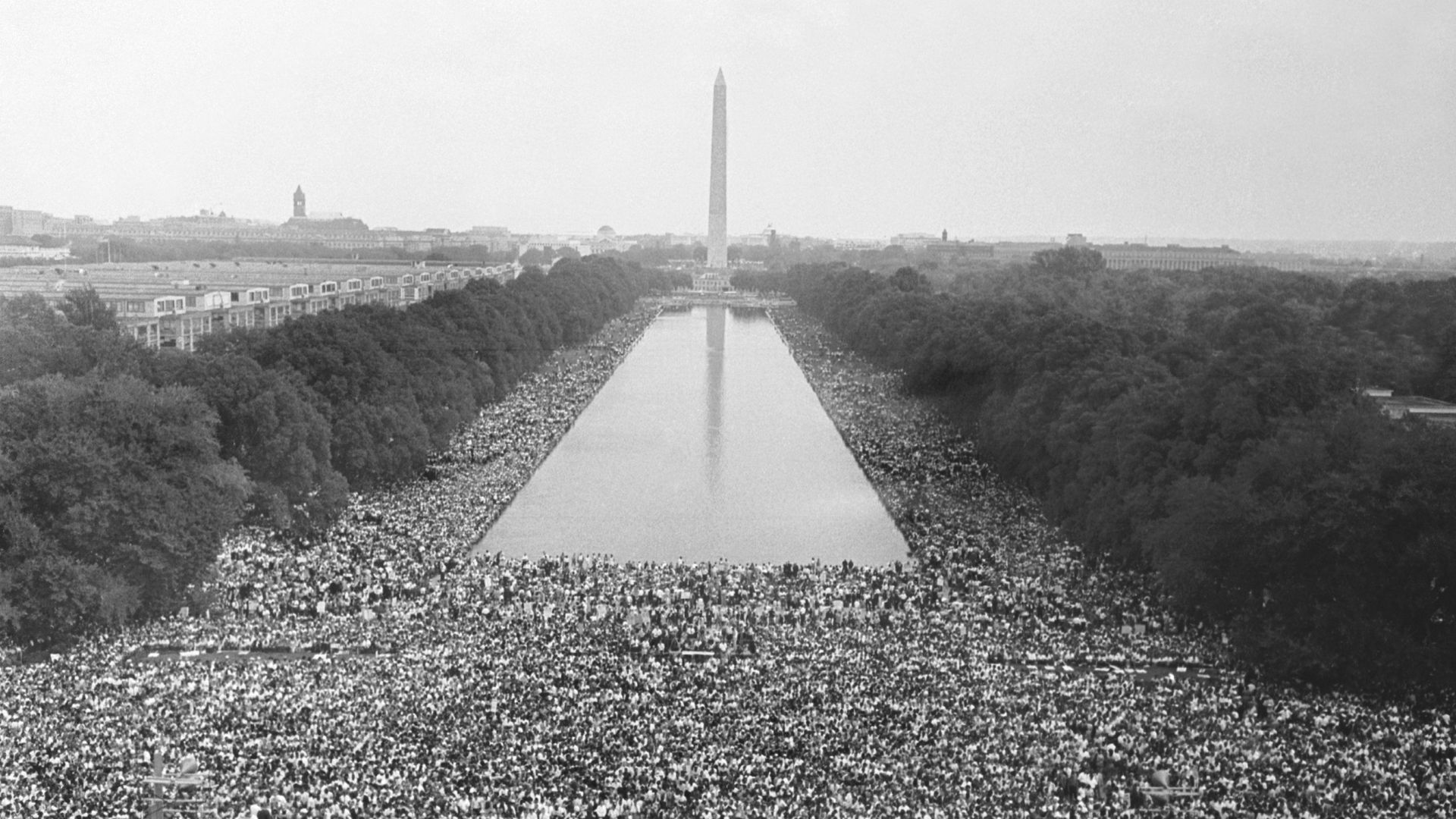 An aerial shot of a scene from the 1963 March on Washington.
