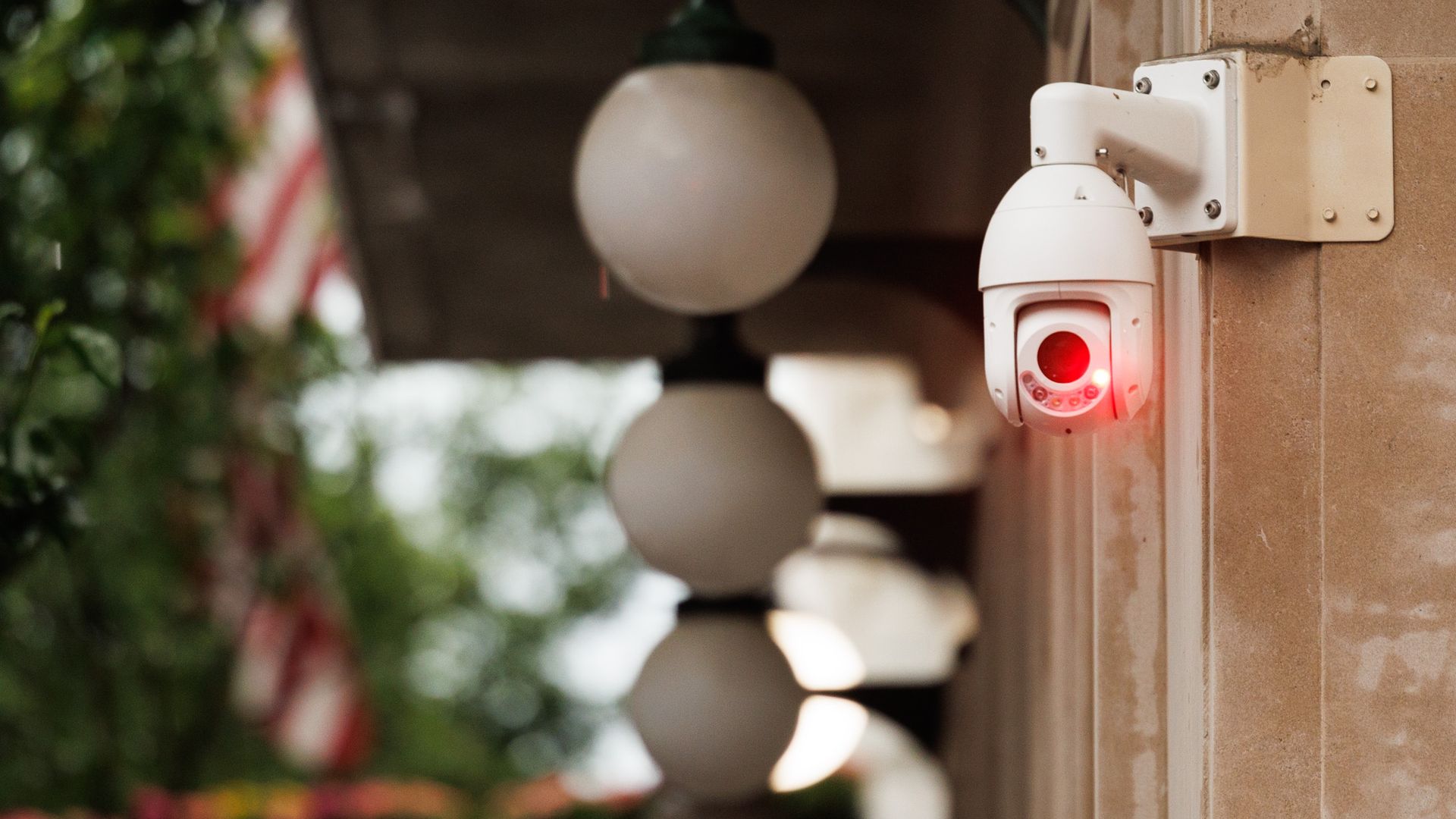 Image shows a surveillance camera in the French Quarter.