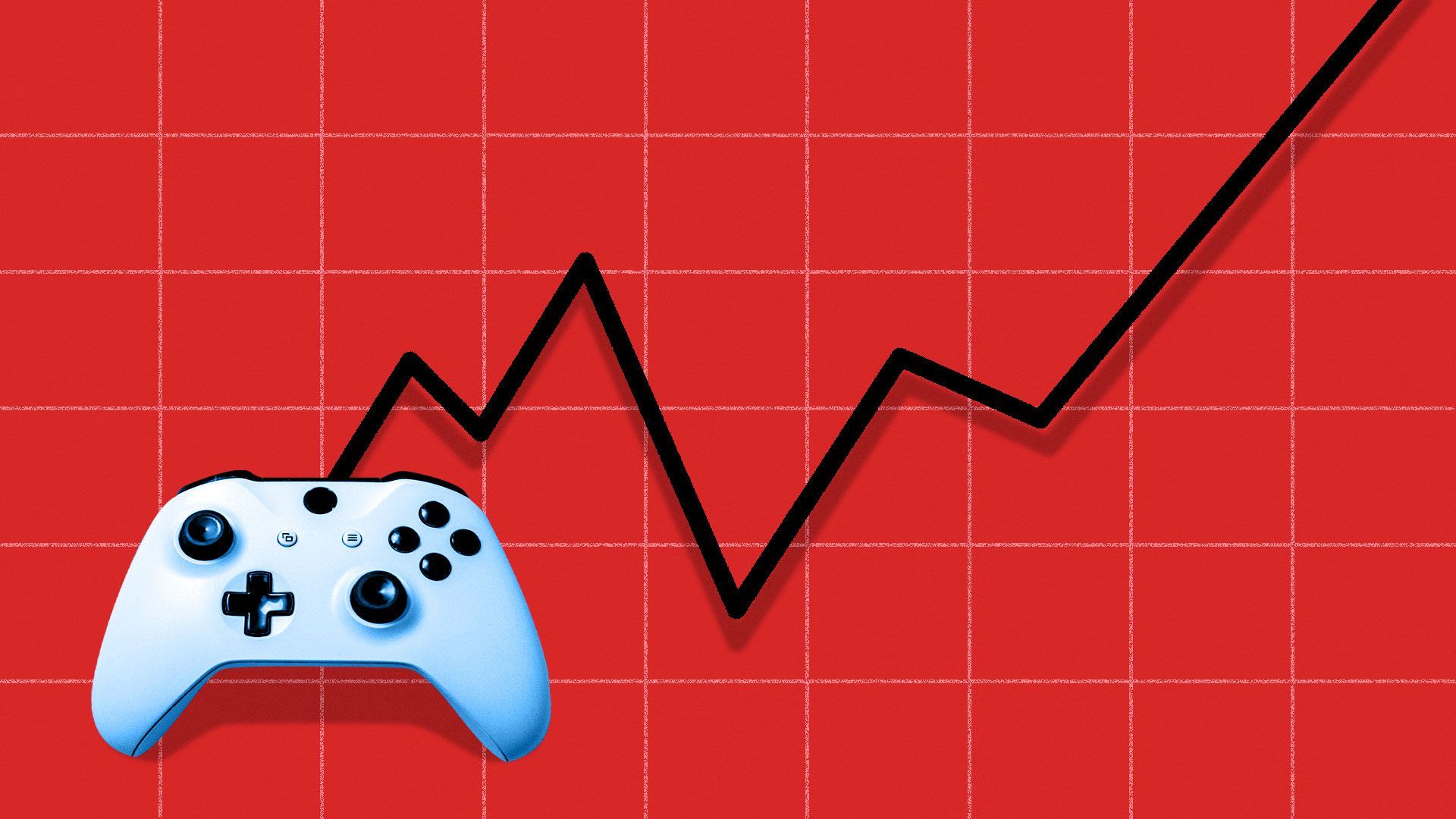 Illustration of a game controller with an upward trending wire