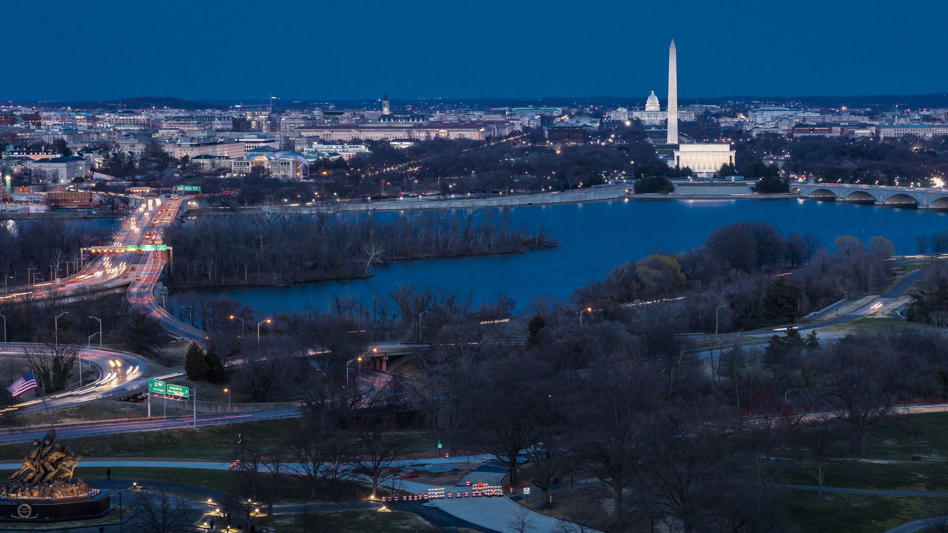 A view of Washington, D.C. at night.