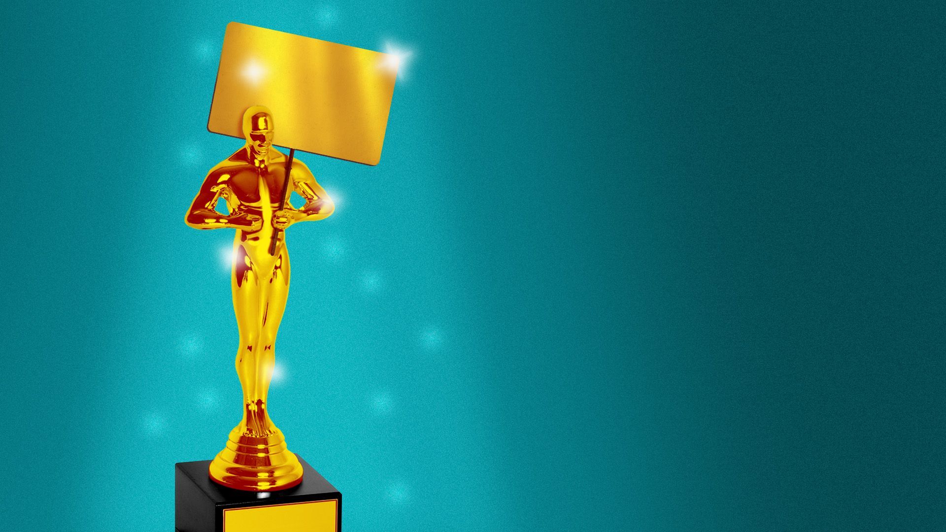 Illustration of an Oscar-like golden statuette holding a protest sign
