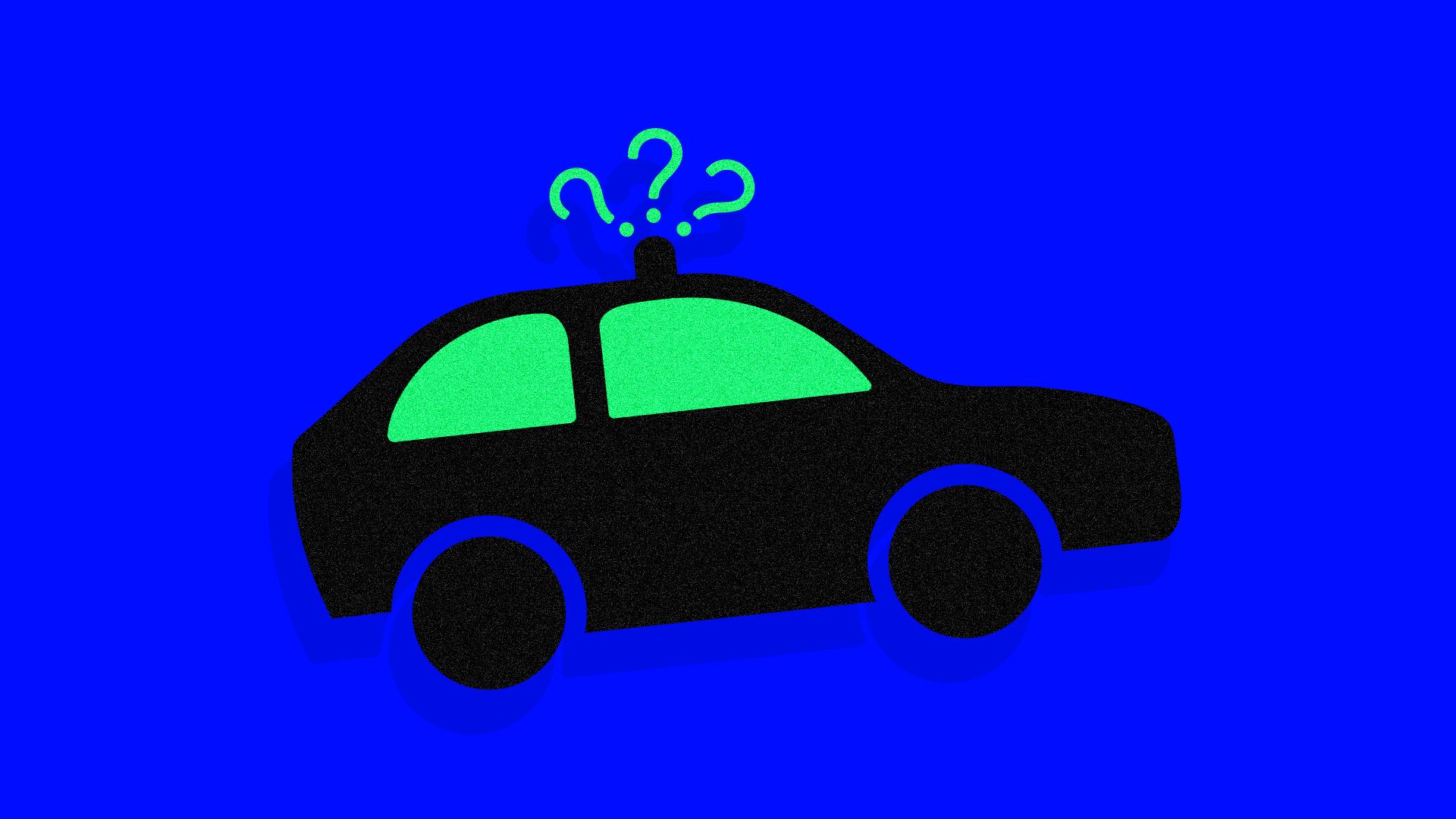 Illustration of police car with question marks above the siren 