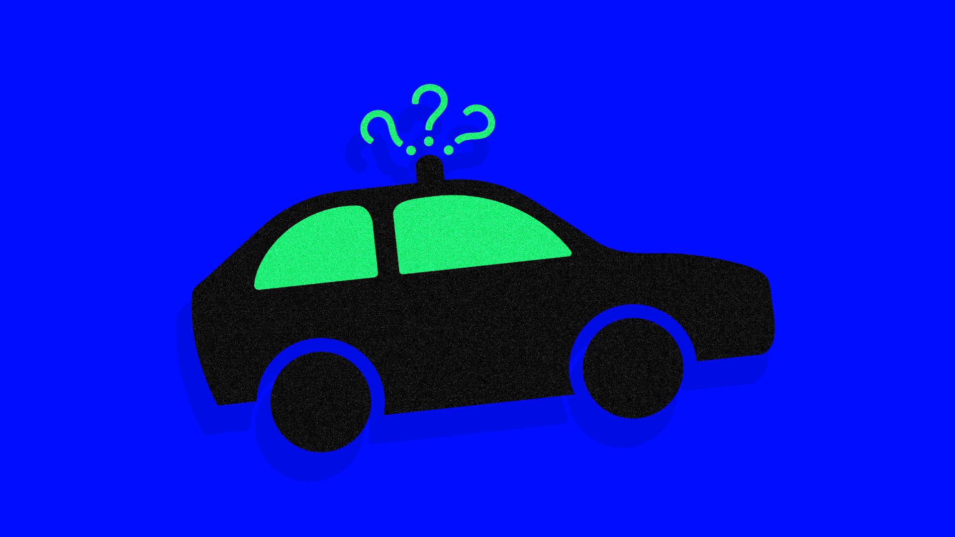 Illustration of police car with question marks above the siren