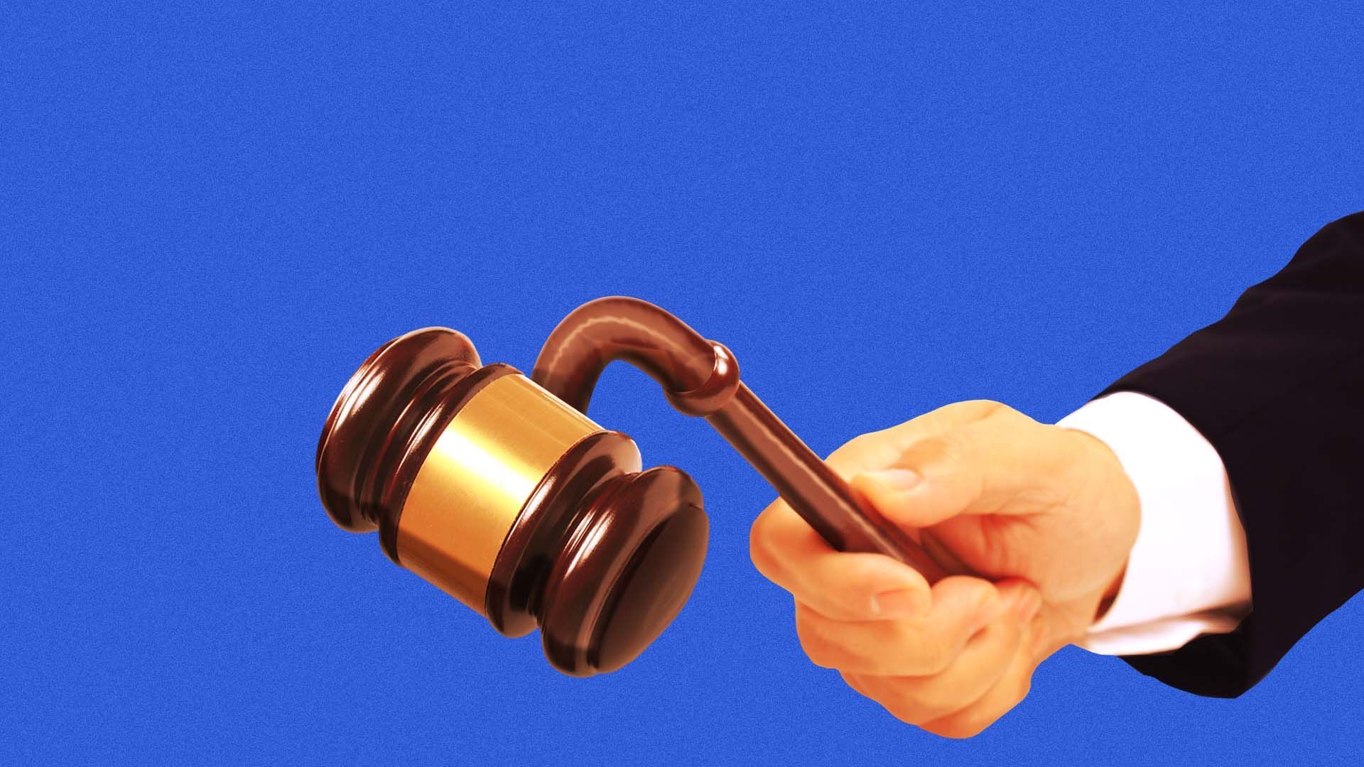 Illustration of a person holding a limp gavel