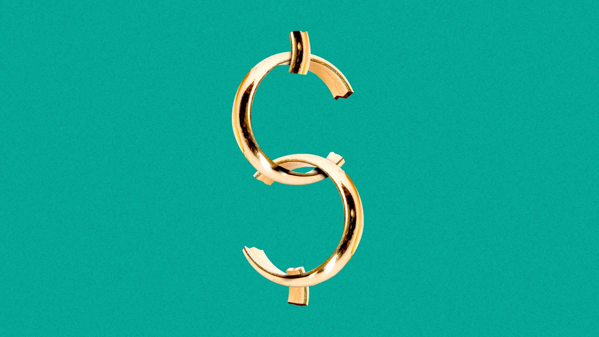 Illustration of two broken wedding bands arranged into the shape of a dollar sign.