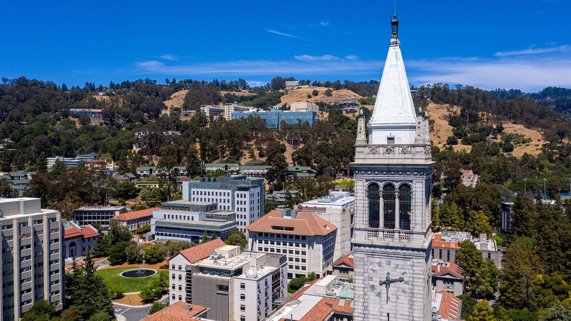 Aerial photo of Stather Tower overlooking nearby academic buildings
