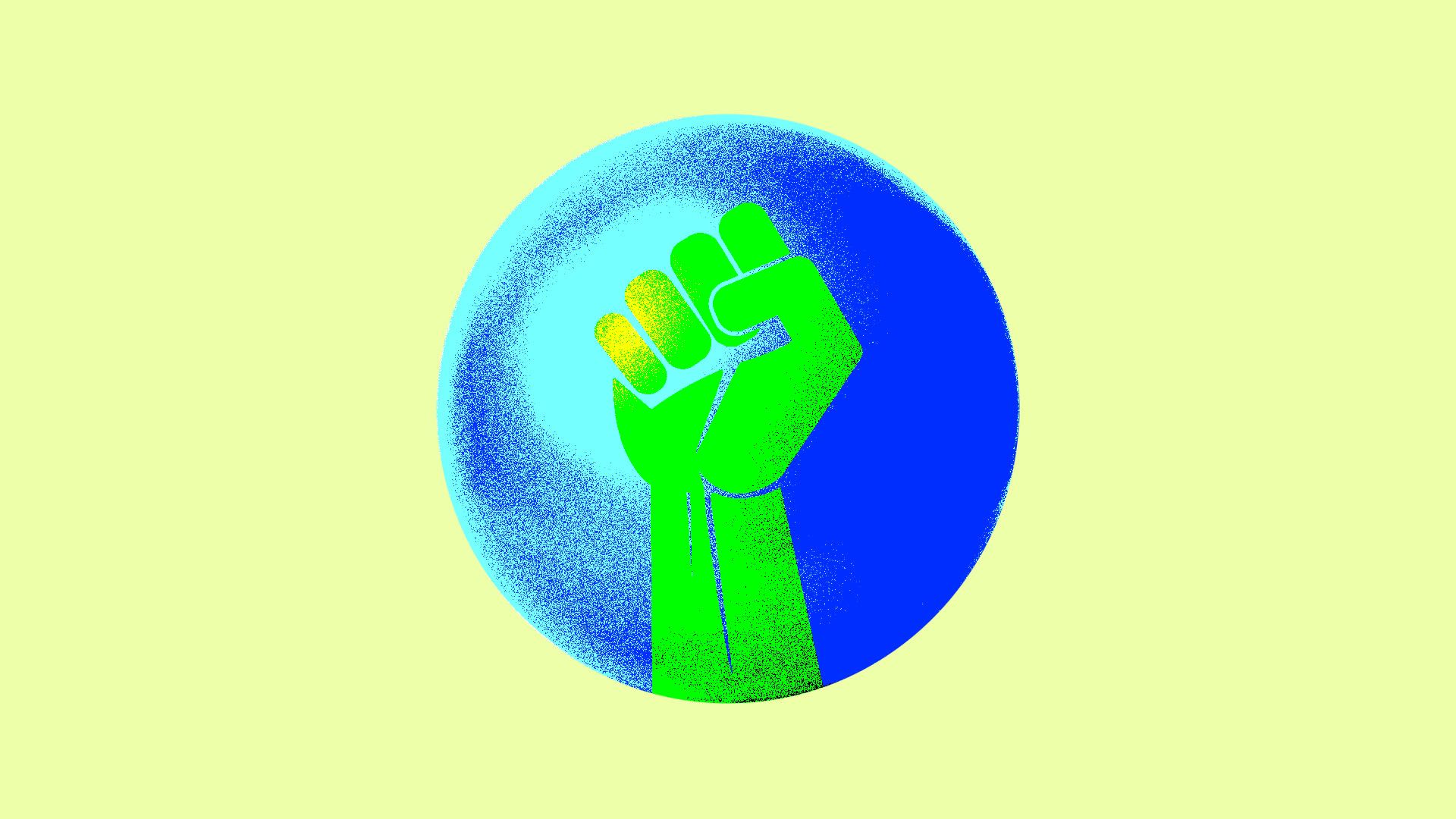 Illustration of a globe with a fist instead of continents