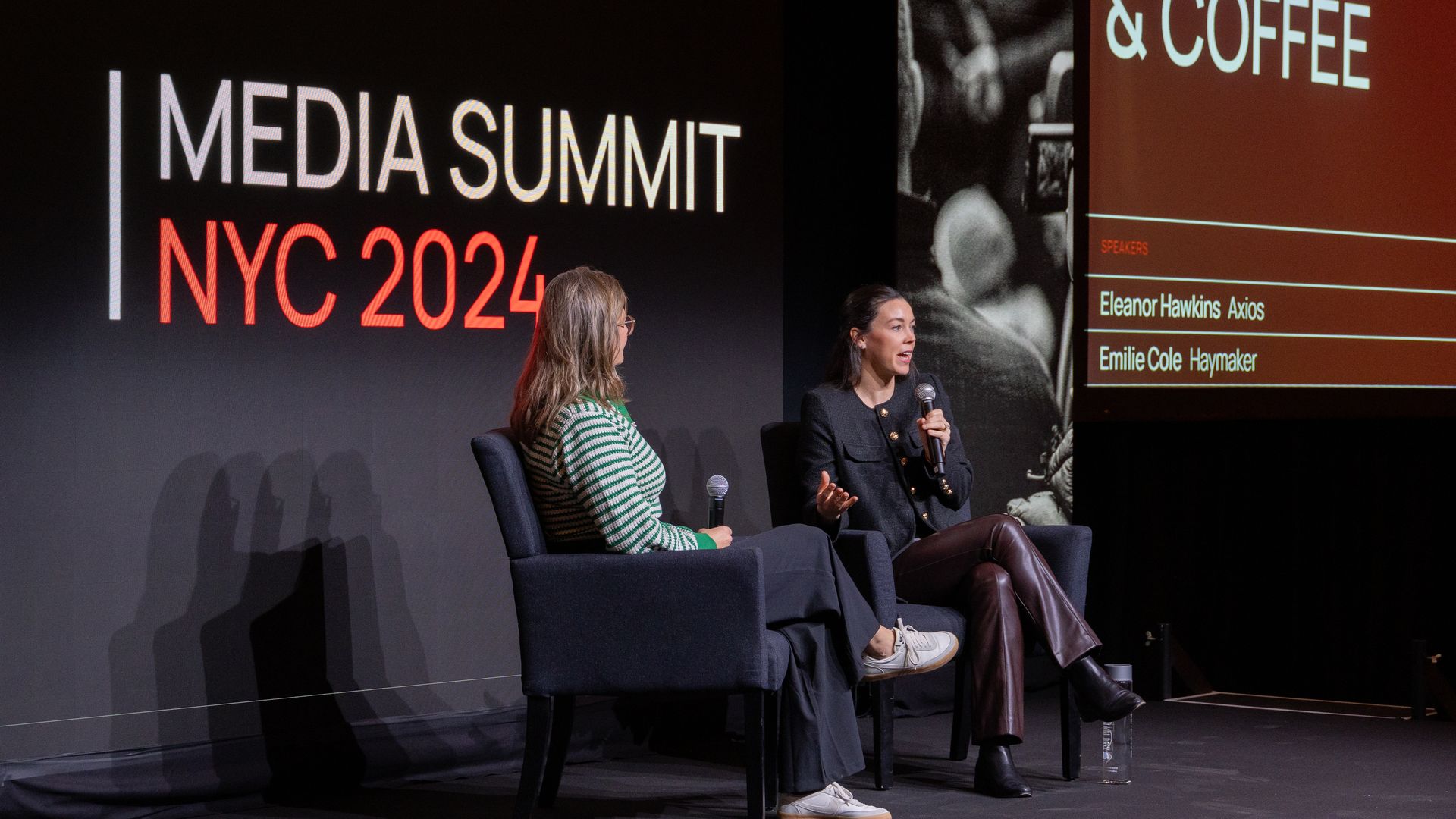 Emilie Cole of Haymarket with Eleanor Hawkins of Axios at the Media Summit on November 18, 2024