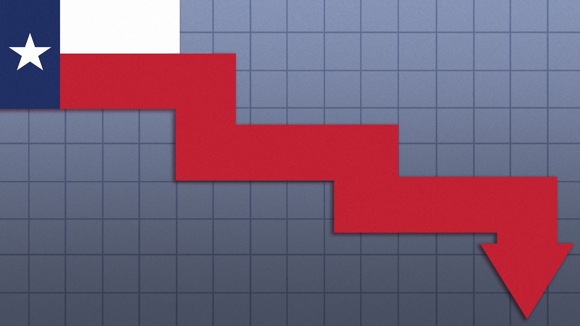Illustration of the Texas state flag forming a line pointing down.