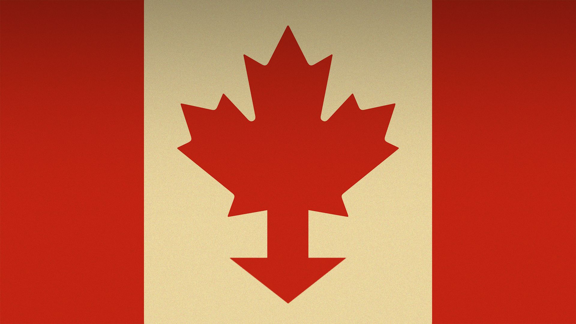 Illustration of the Canadian flag with a maple leaf appearing to have a downward pointing arrow for a stem 