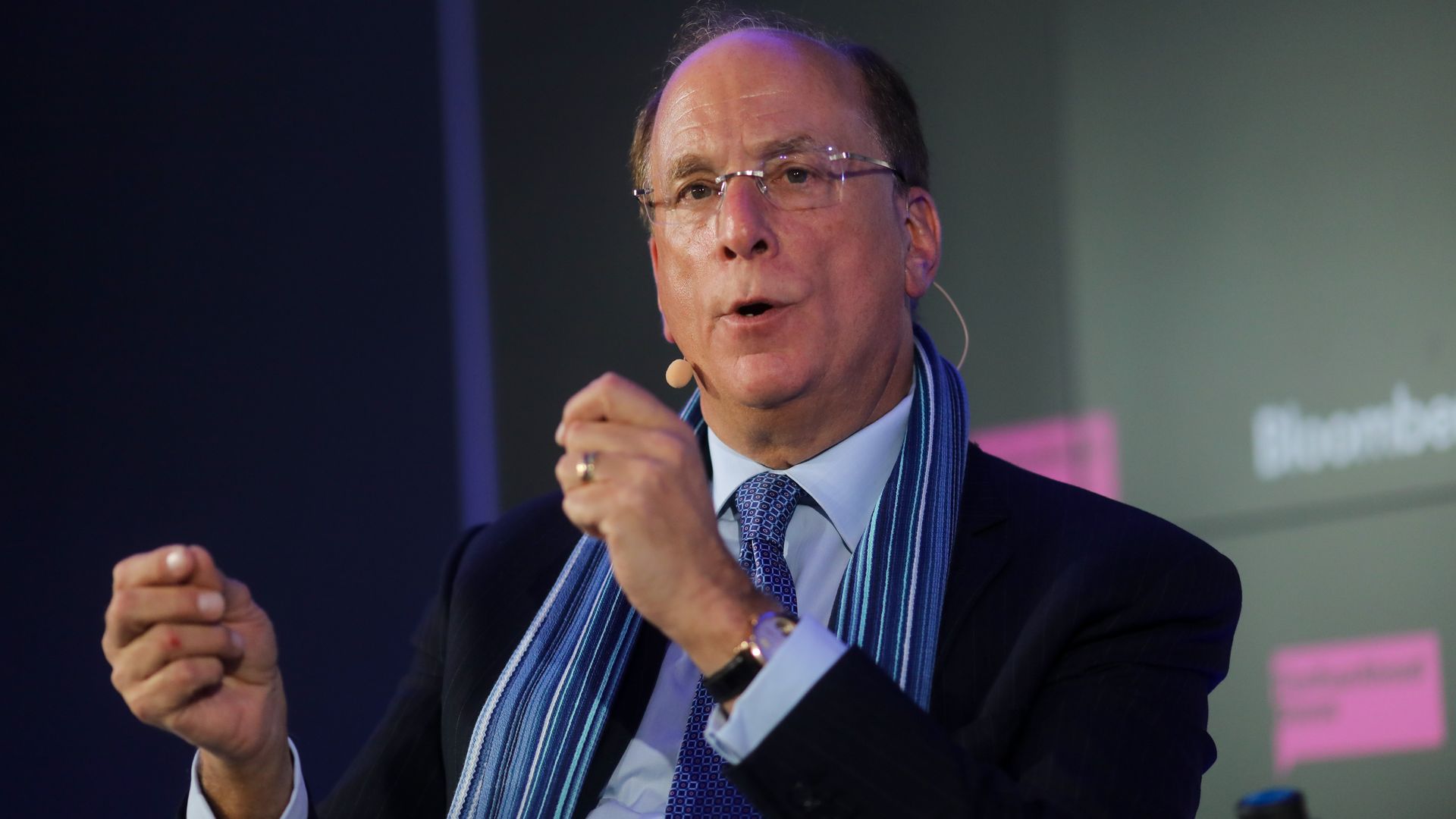 Larry Fink speaks during an event at the World Economic Forum in Davos, Switzerland, Jan. 21, 2020.