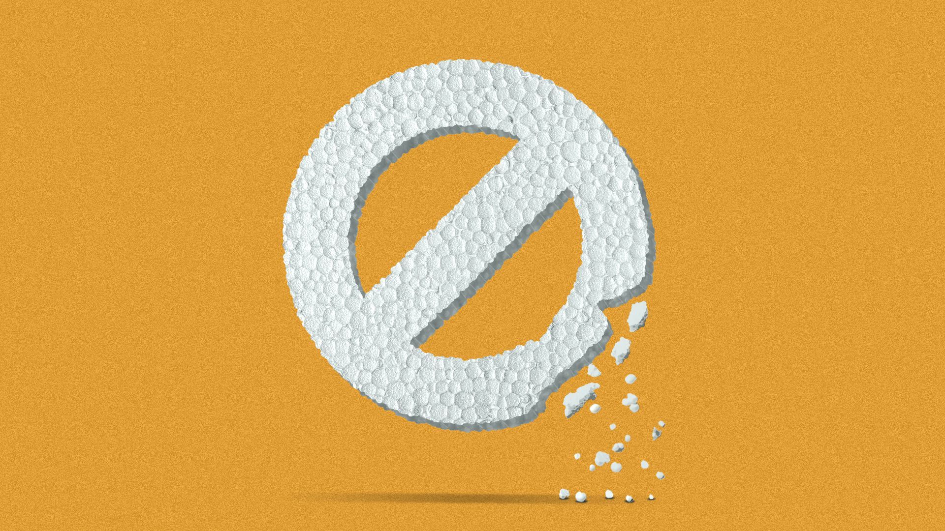 Illustration of a no symbol made out of styrofoam, which is crumbling.