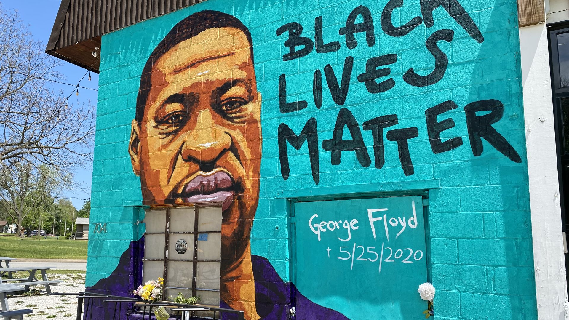 a mural of George Floyd stating Black Lives Matter