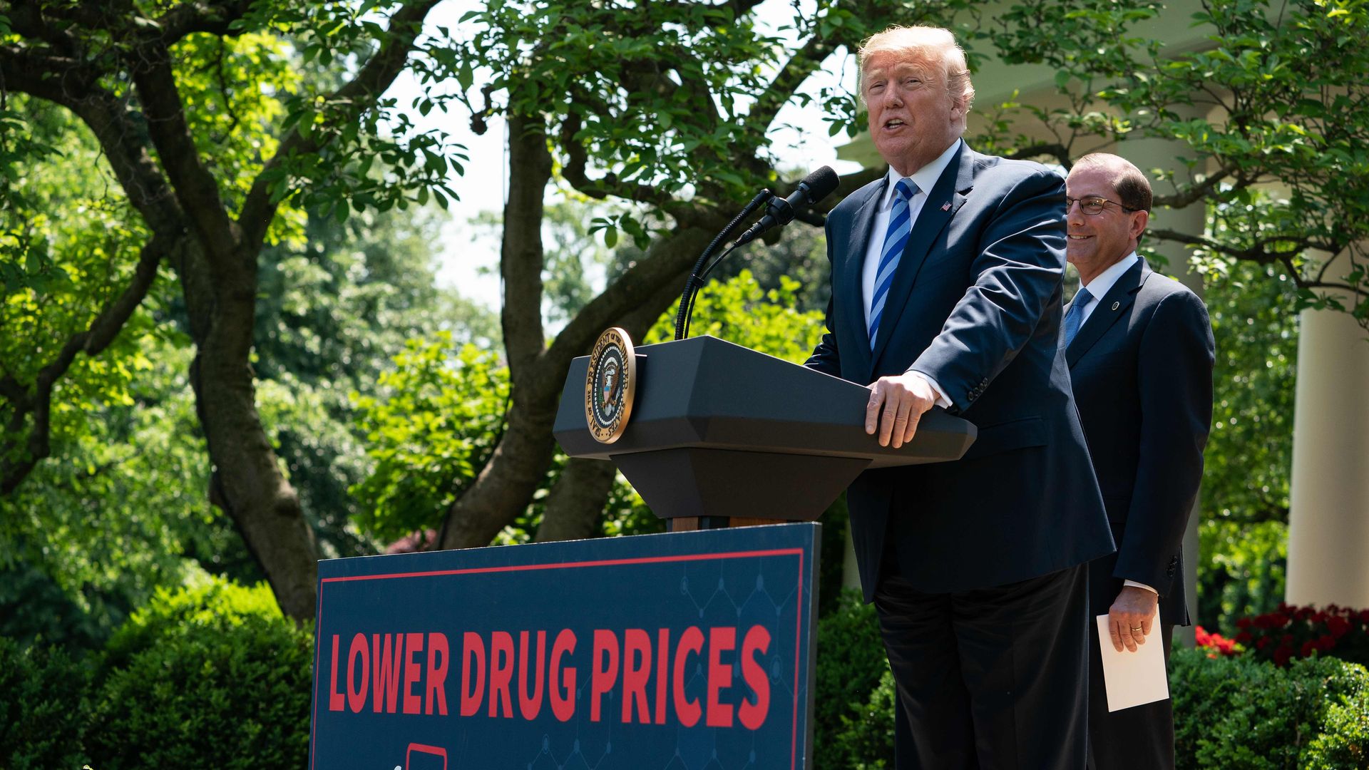 President Trump and Alex Azar discuss a drug price plan in the Rose Garden.