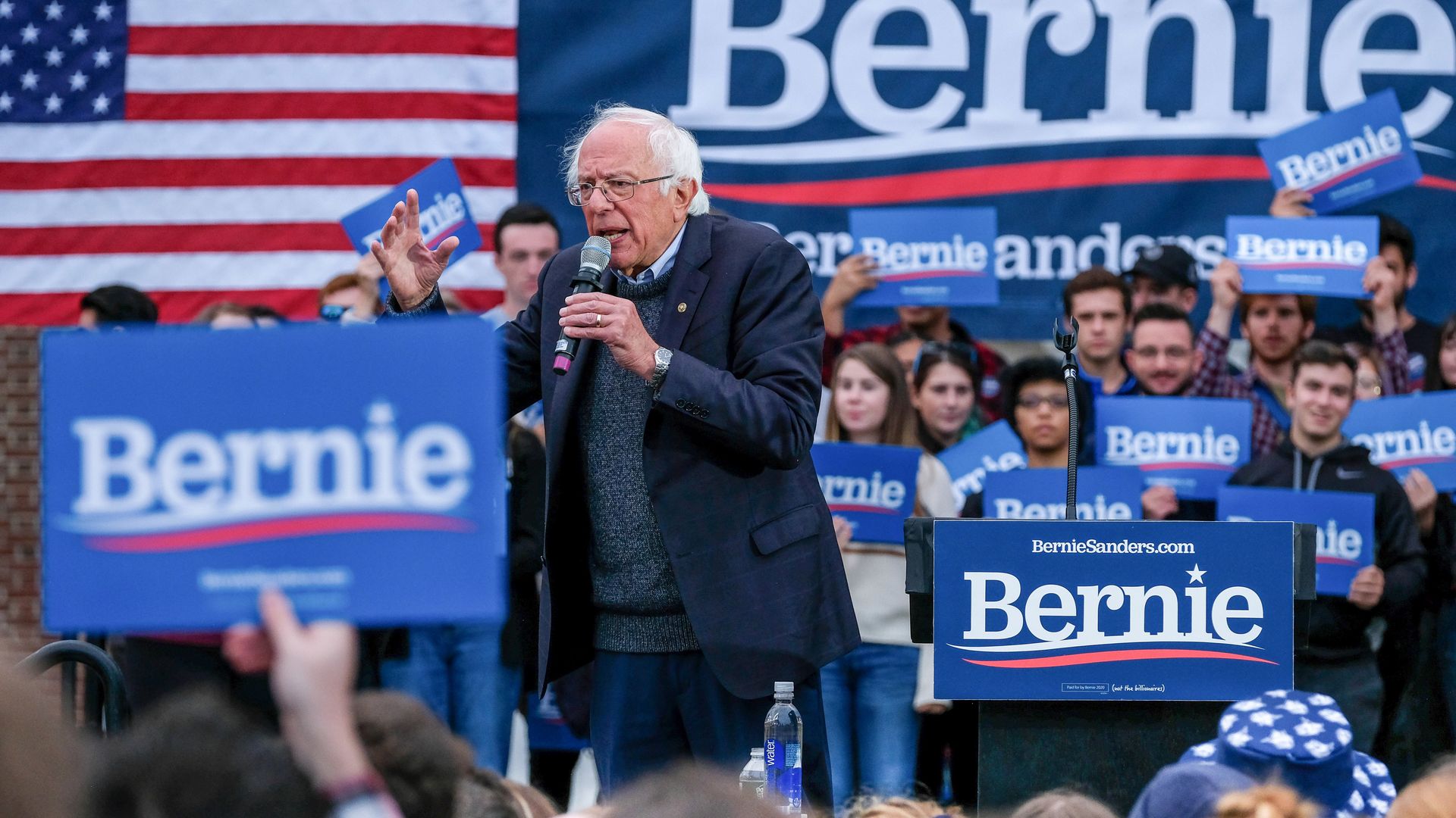 Sen. Bernie Sanders speaking at a 2020 campaign rally