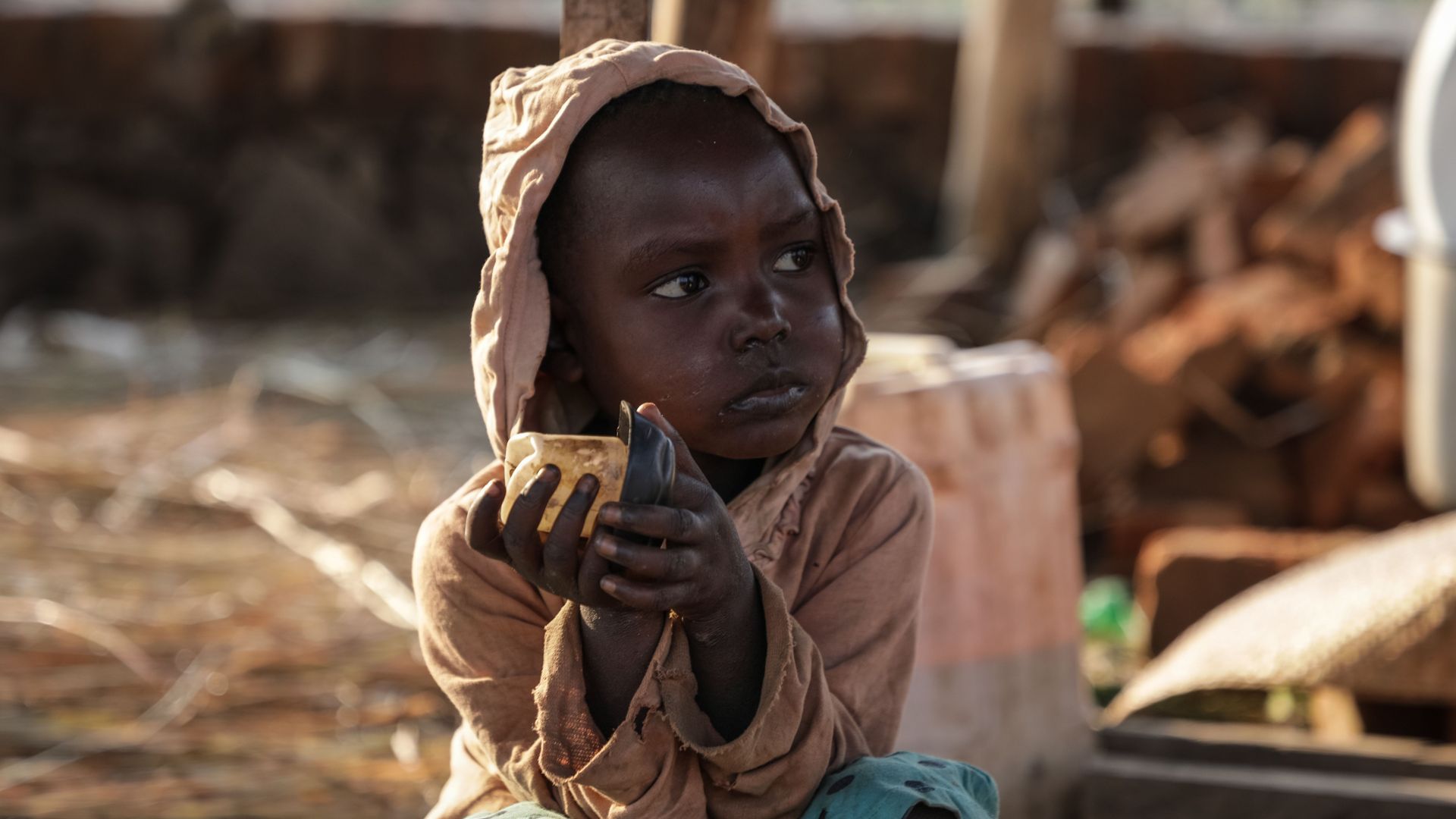 A South Sudanese child fleeing from recent fighting in Lasu in South Sudan. 