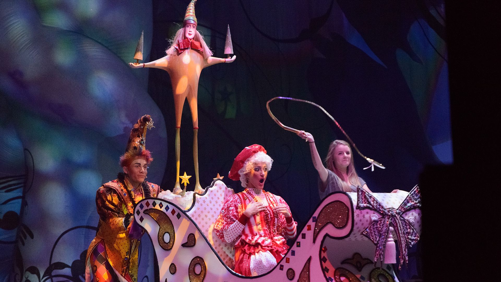 Artists perform during the opening night of "Cirque Dreams Holidaze" at The Chicago Theatre on December 17, 2014 in Chicago, Illinois. 