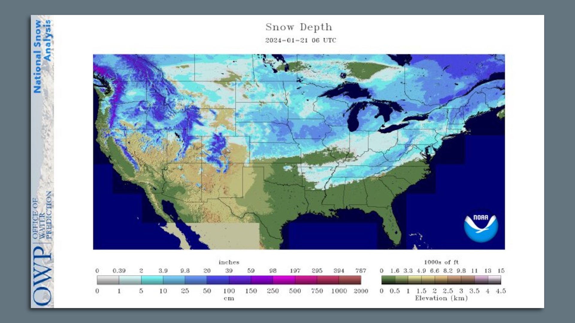 Map showing national estimated snow cover as of Jan 21.