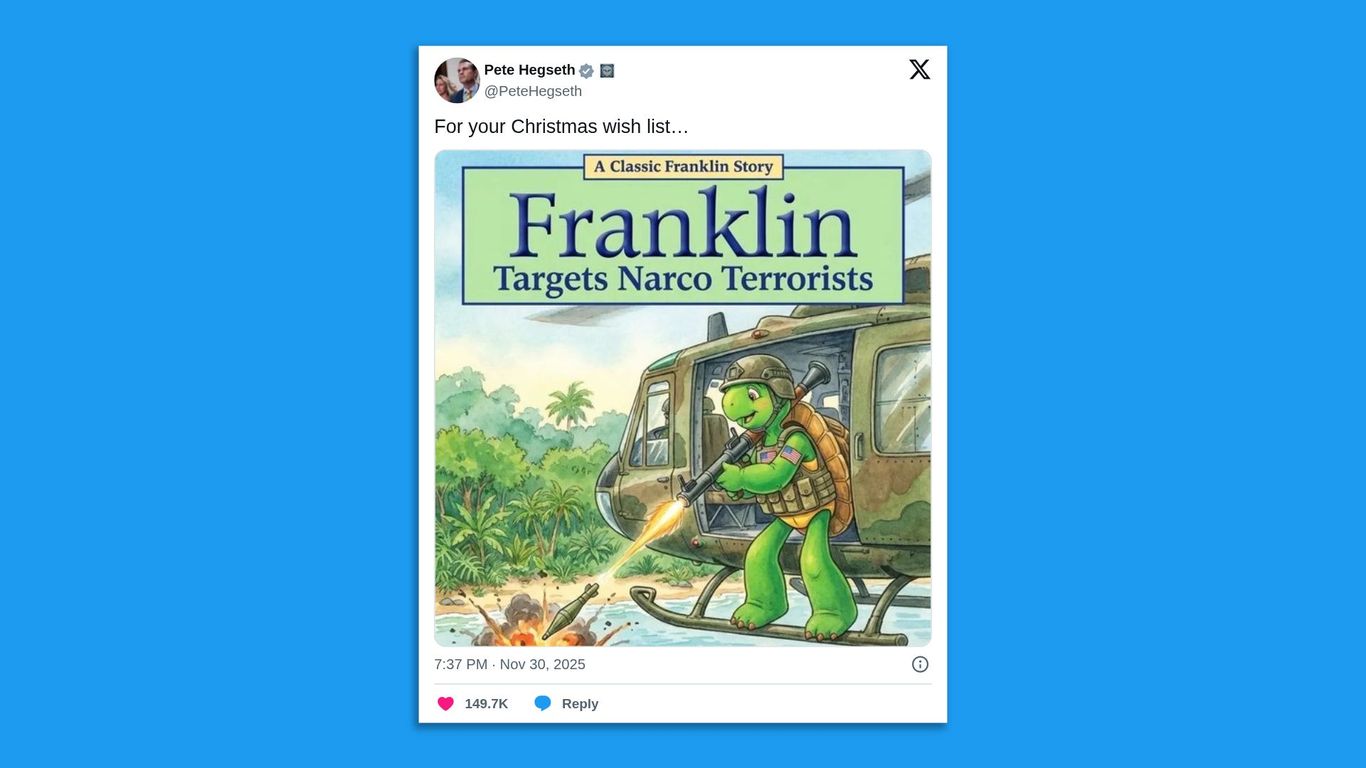 Franklin the turtle publisher slams "violent" use of character's image after Hegseth post