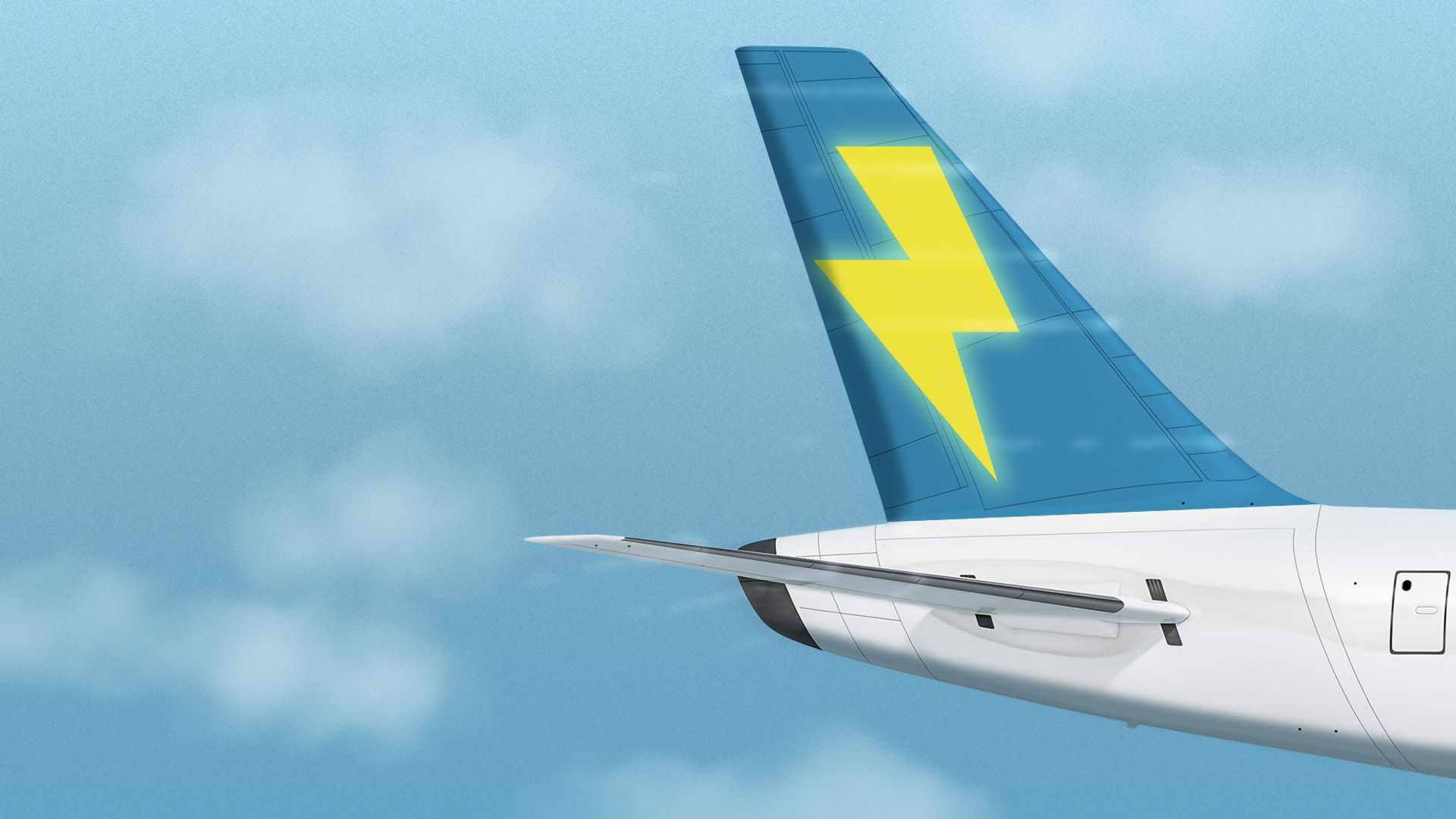 Illustration of an airplane with a glowing lightning bolt on the tail