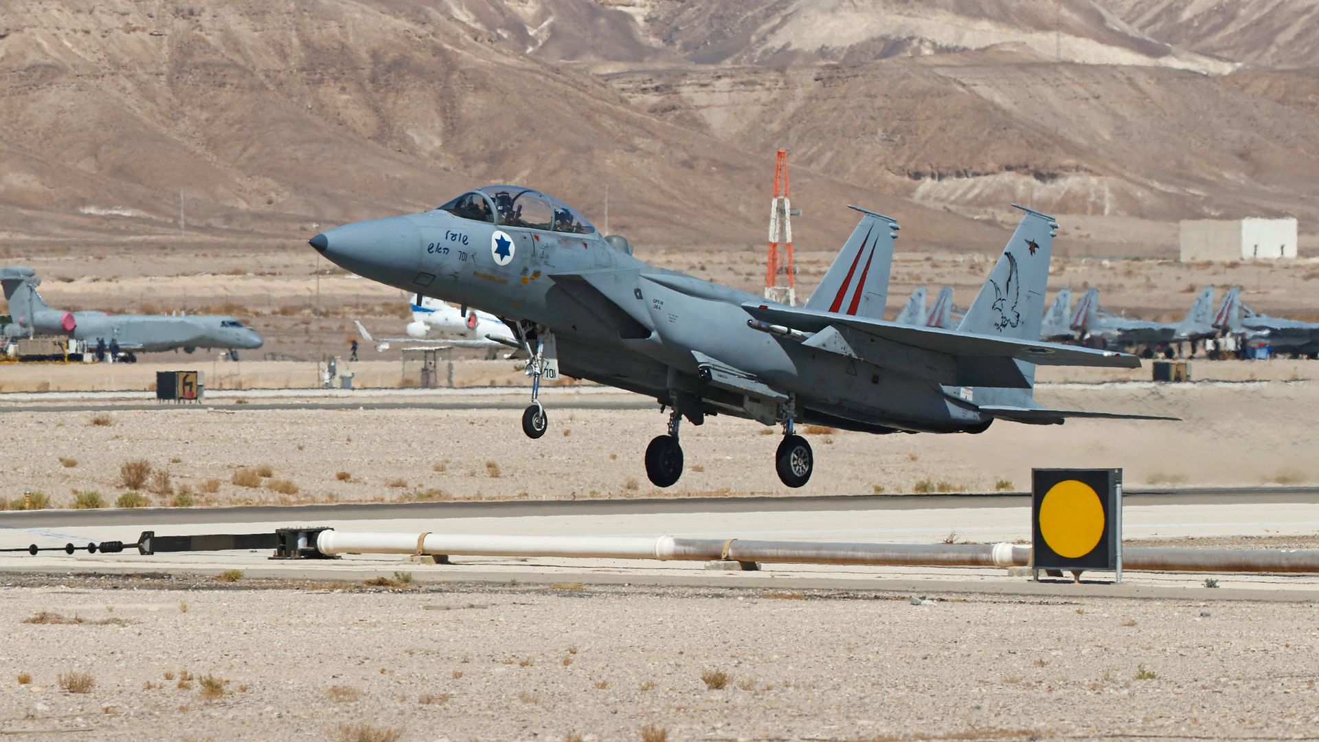 An Israeli air force F-15 fighter on Oct. 24, 2021, at the Ovda air force north of Eilat, Israel. Photo: Jack Guez/AFP via Getty Images